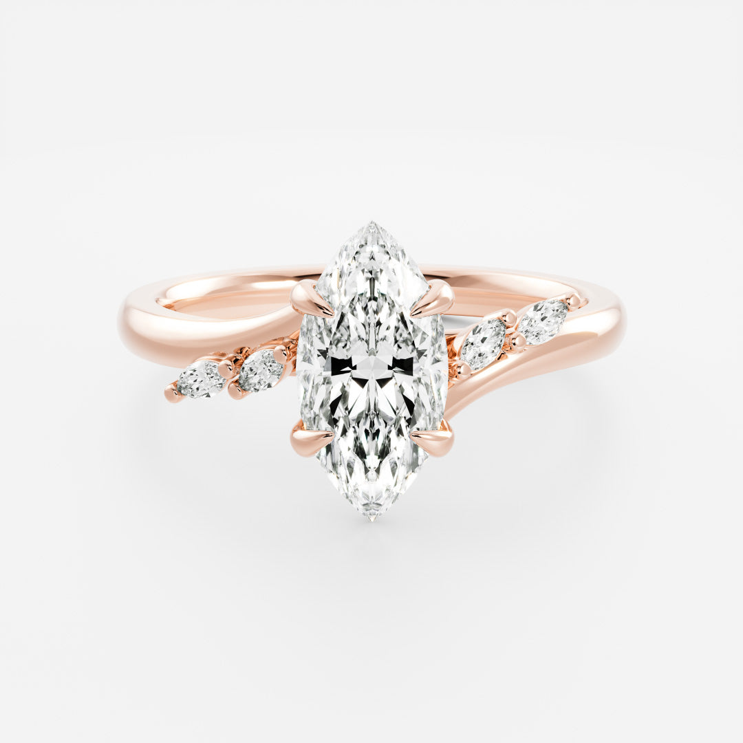 1.0 Carats Marquise Shape Moissanite Cluster Accents Engagement Ring