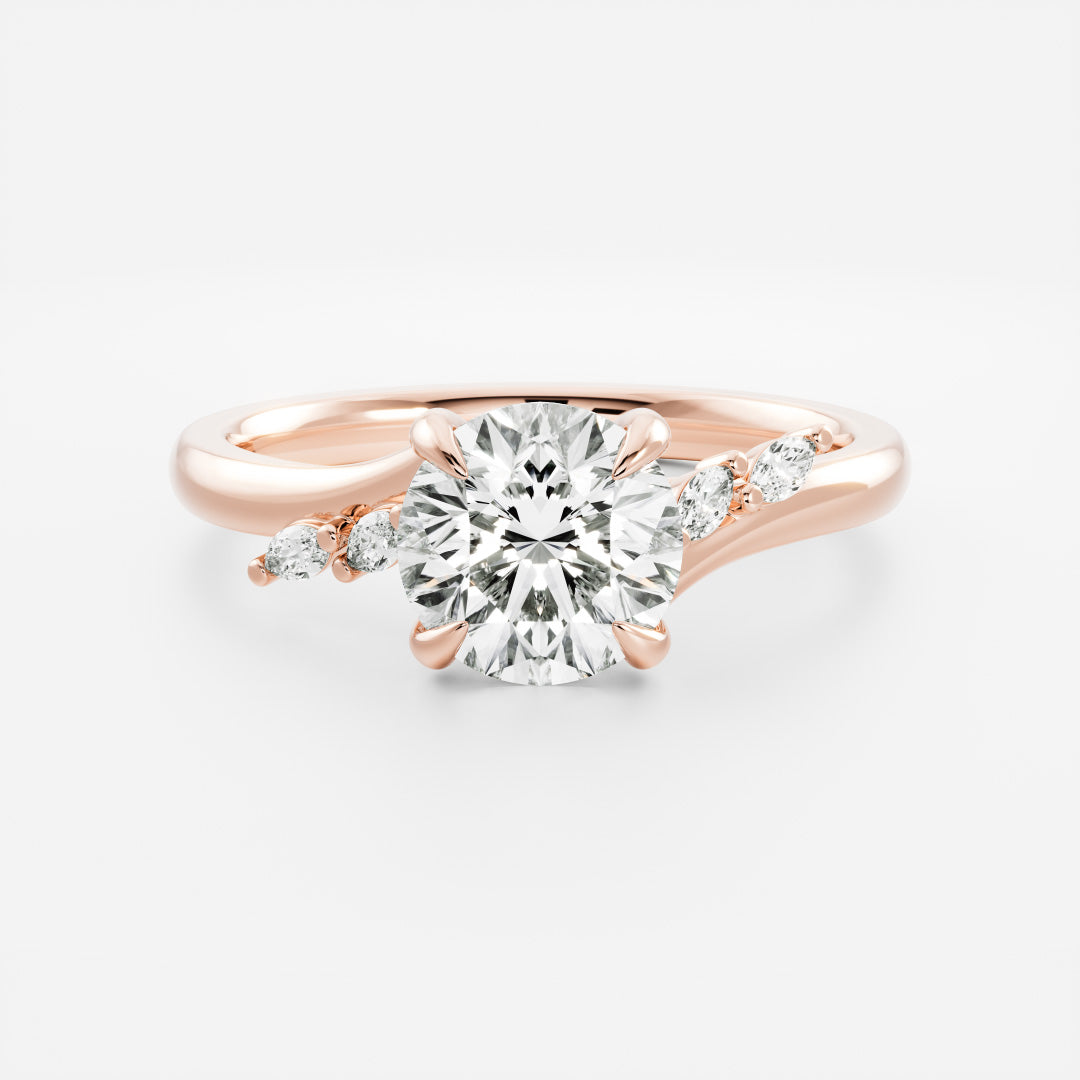 1.0 Carats Round Shape Moissanite Cluster Accents Engagement Ring