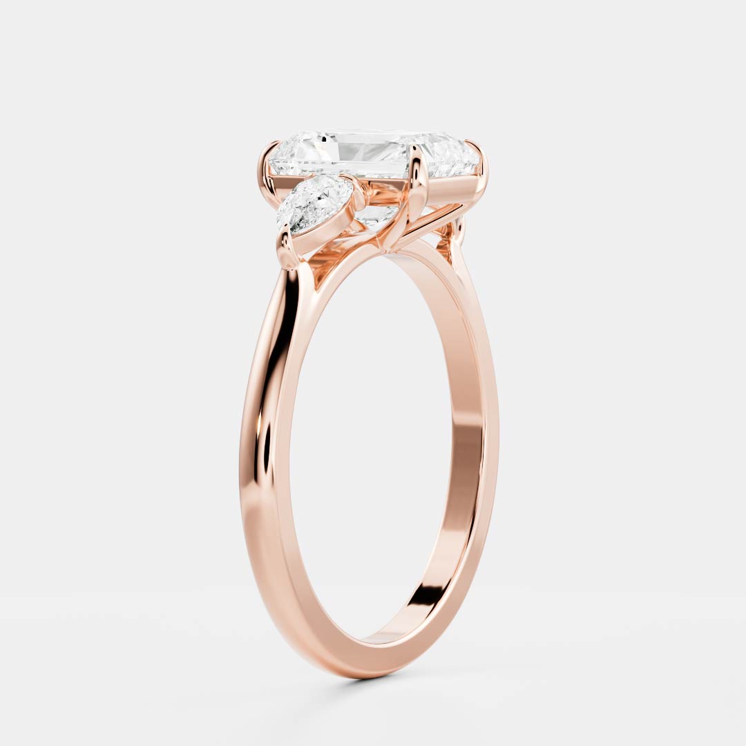 1.10 Carats Radiant Shape Moissanite Three Stone Engagement Ring