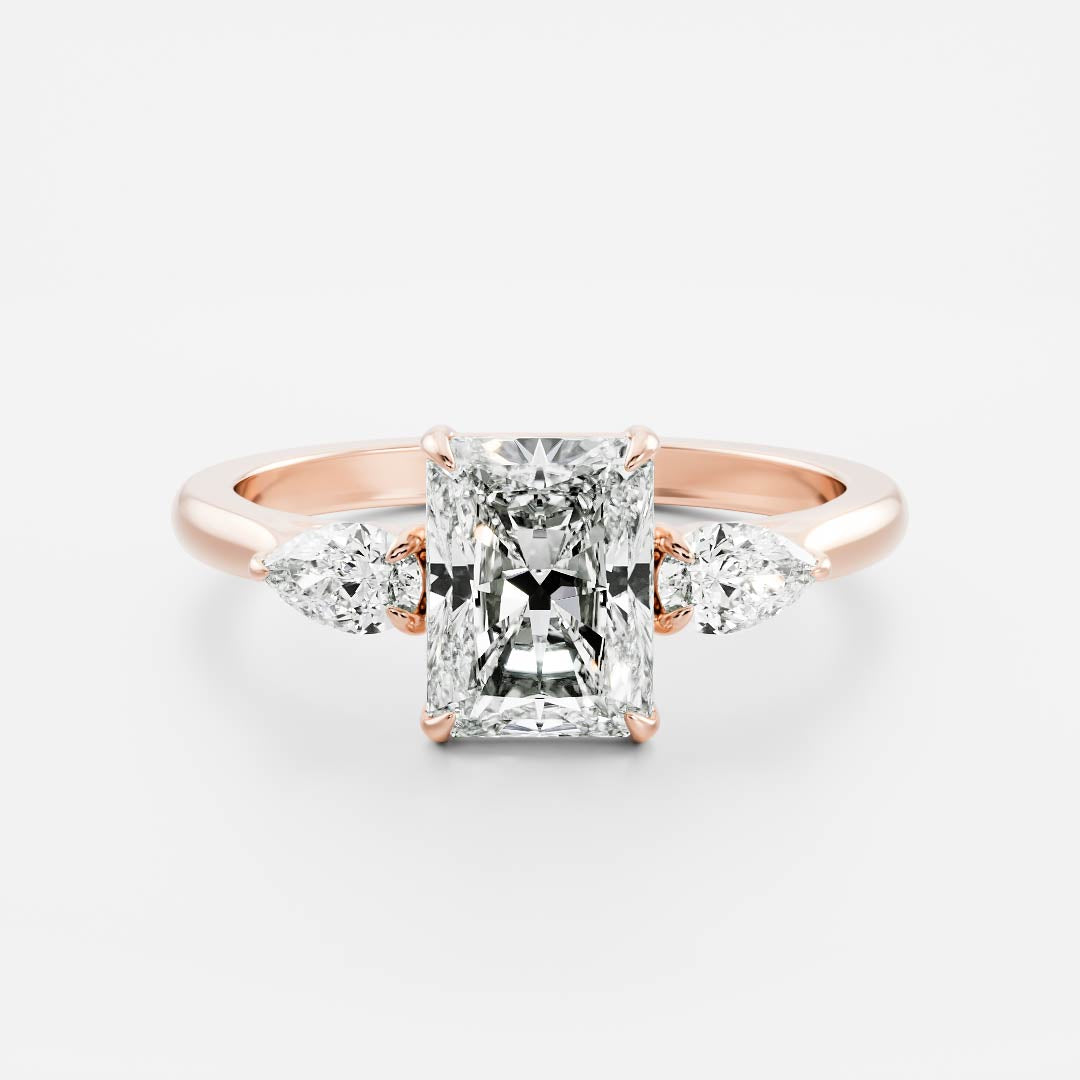 1.10 Carats Radiant Shape Moissanite Three Stone Engagement Ring