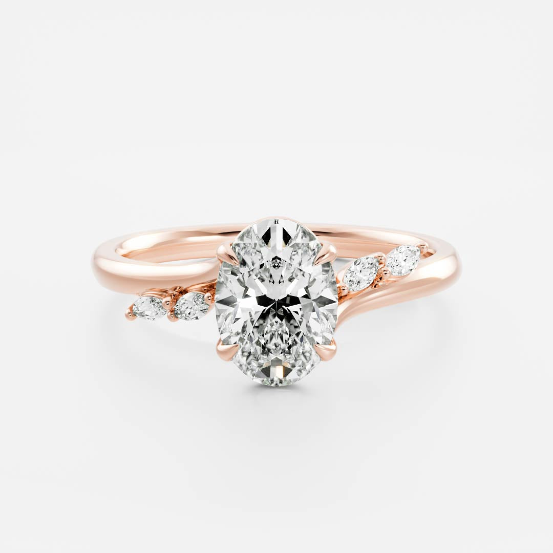1.30 Carats Oval Shape Moissanite Cluster Engagement Ring
