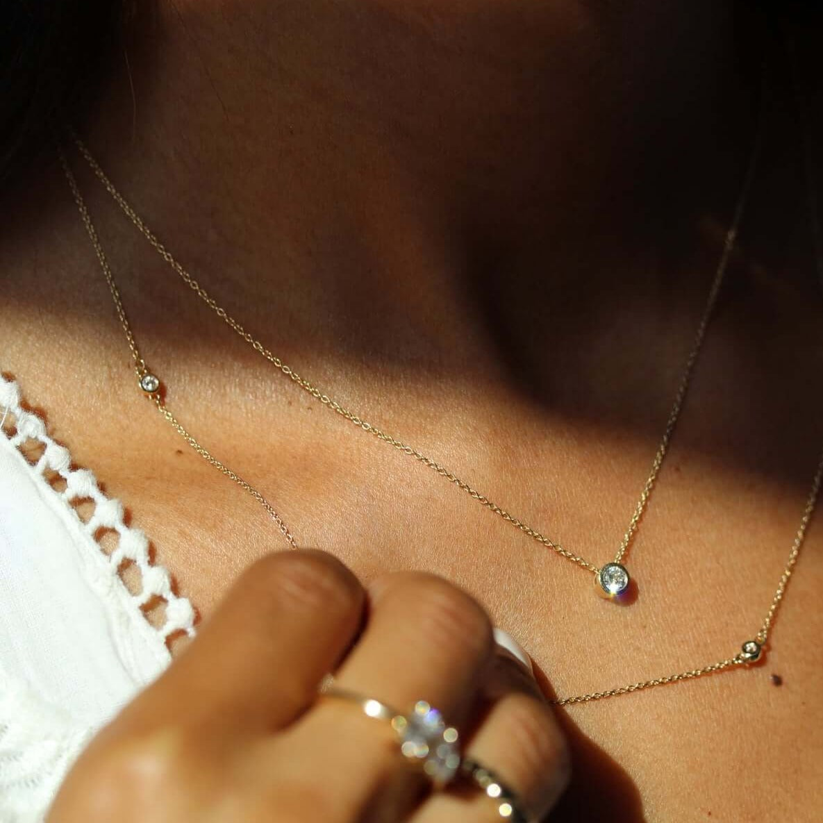 0.25 Carats Round Shape Moissanite Bezel Necklace