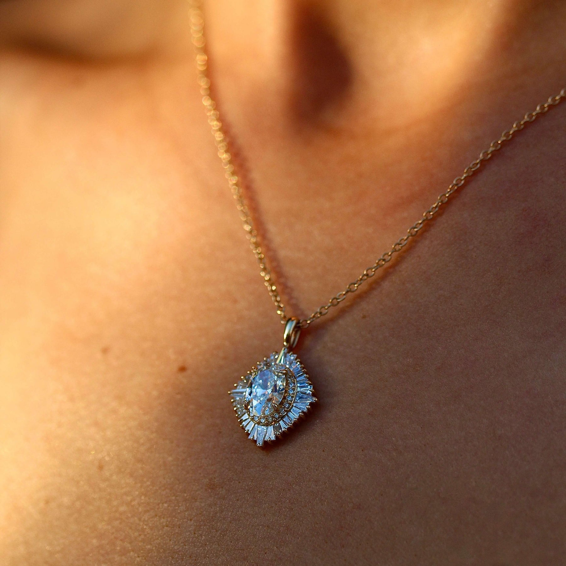 1.25 Carats Oval Shape Moissanite Halo Necklace