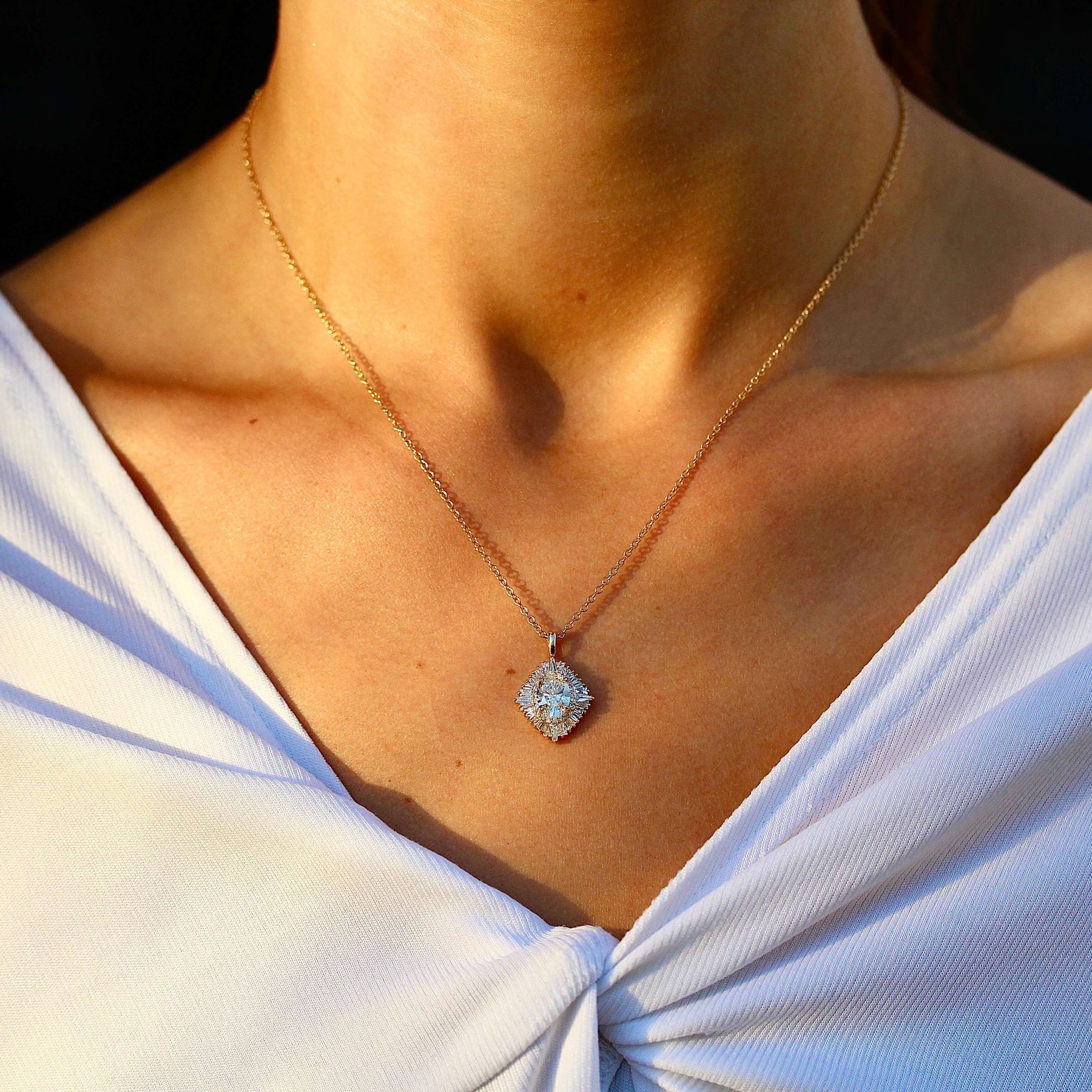 1.25 Carats Oval Shape Moissanite Halo Necklace