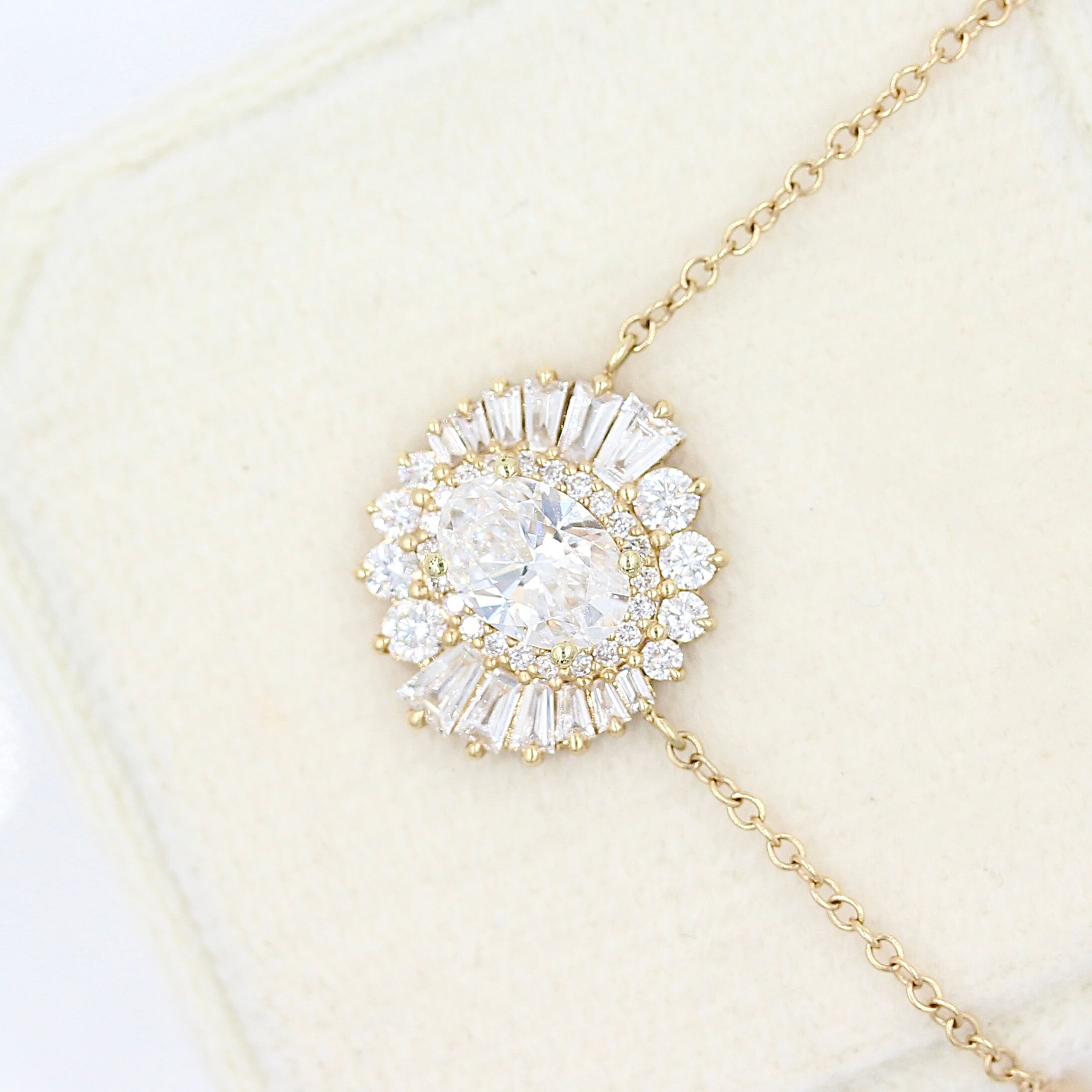 1.04 Carats Oval Shape Moissanite Halo Necklace