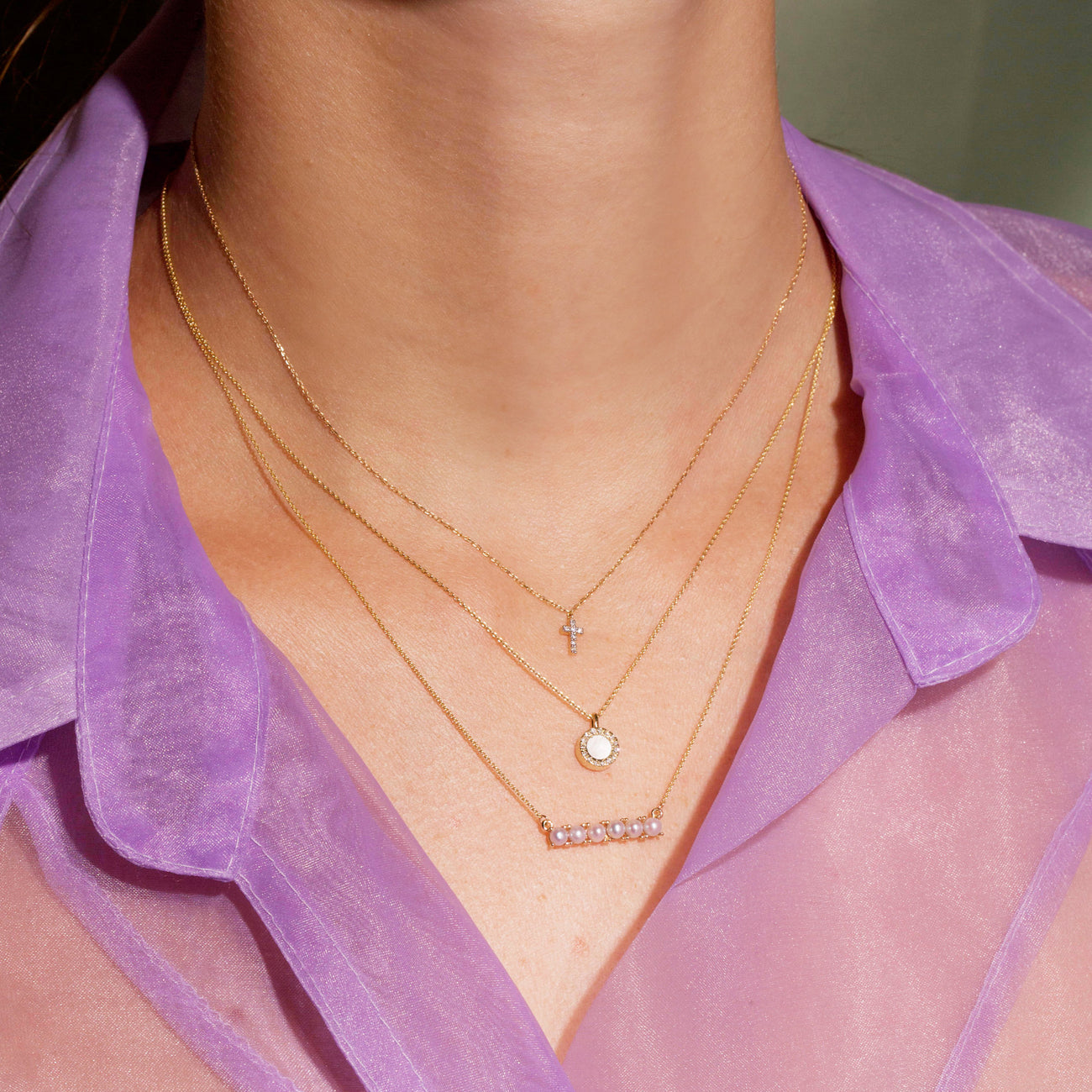 0.30 Carats Round Shape Moissanite Tiny Cross Necklace