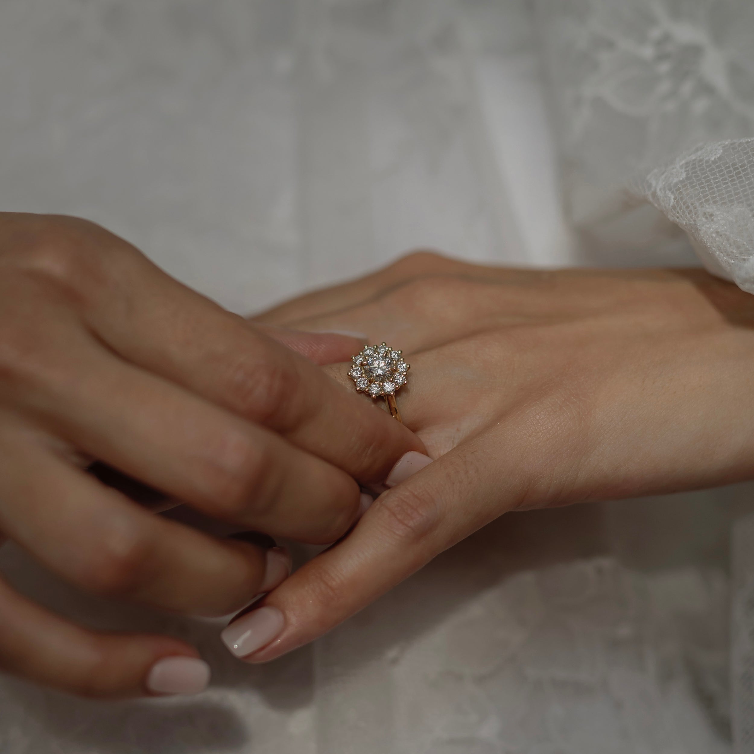 0.60 Carats Round Shape Moissanite Halo Engagement Ring