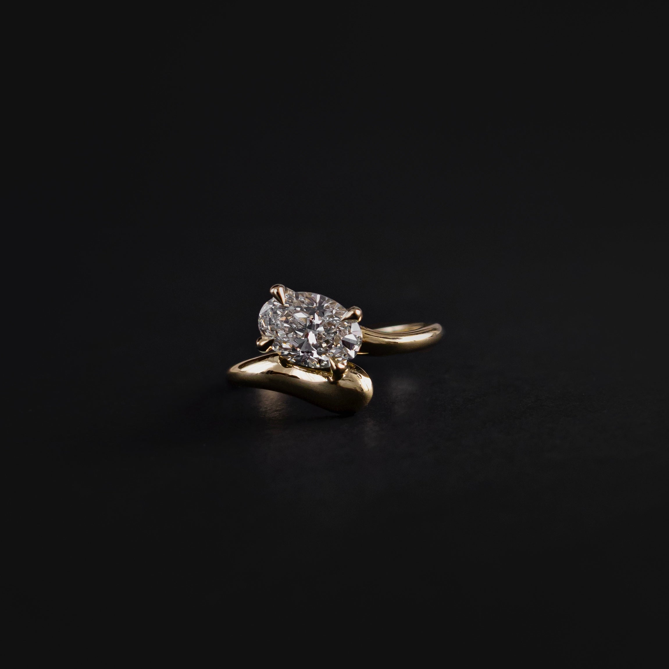 1.30 Carats Floating Oval Shape Moissanite Solitaire with Twisted Engagement Ring
