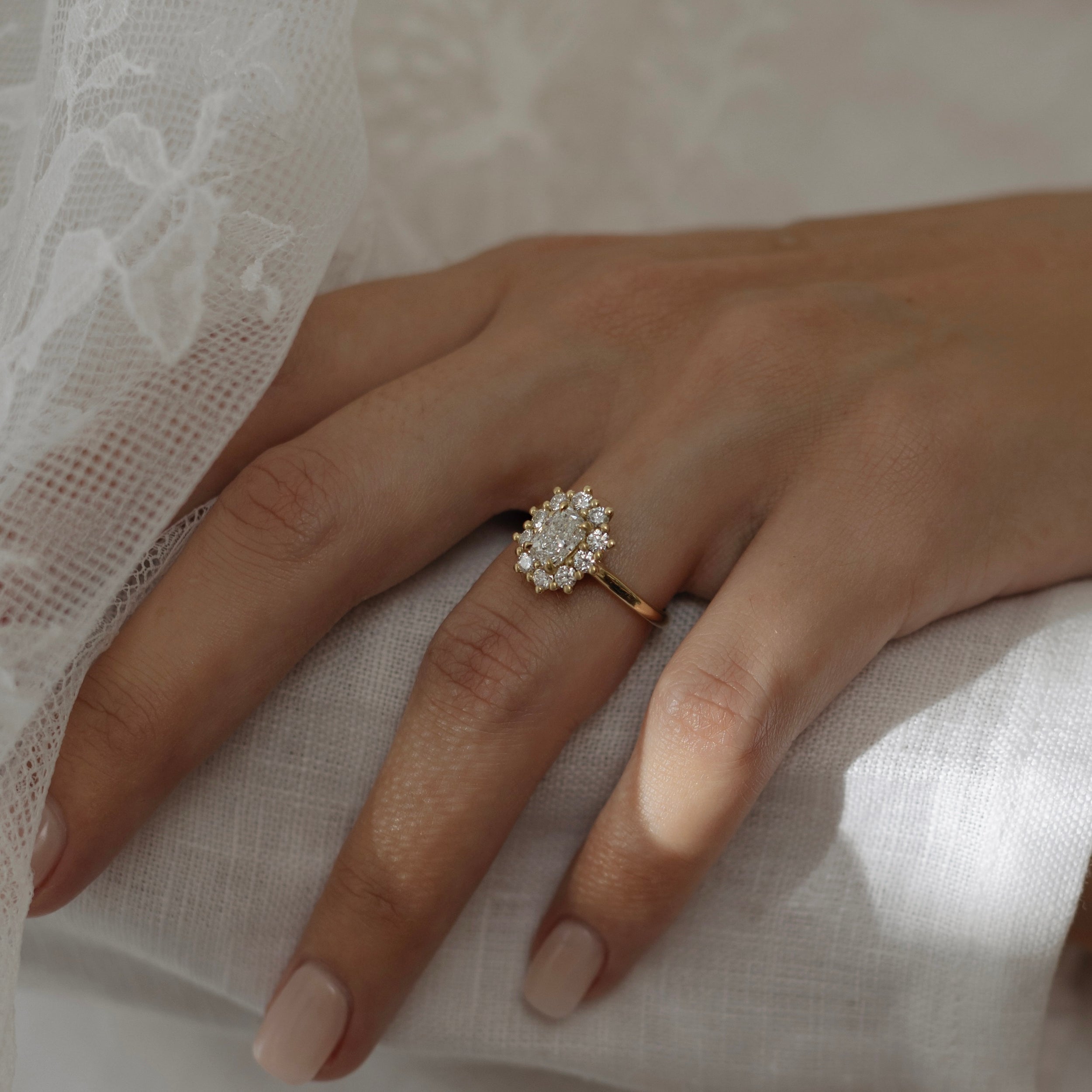 0.50 Carats Elongated Cushion Shape Moissanite Halo Engagement Ring