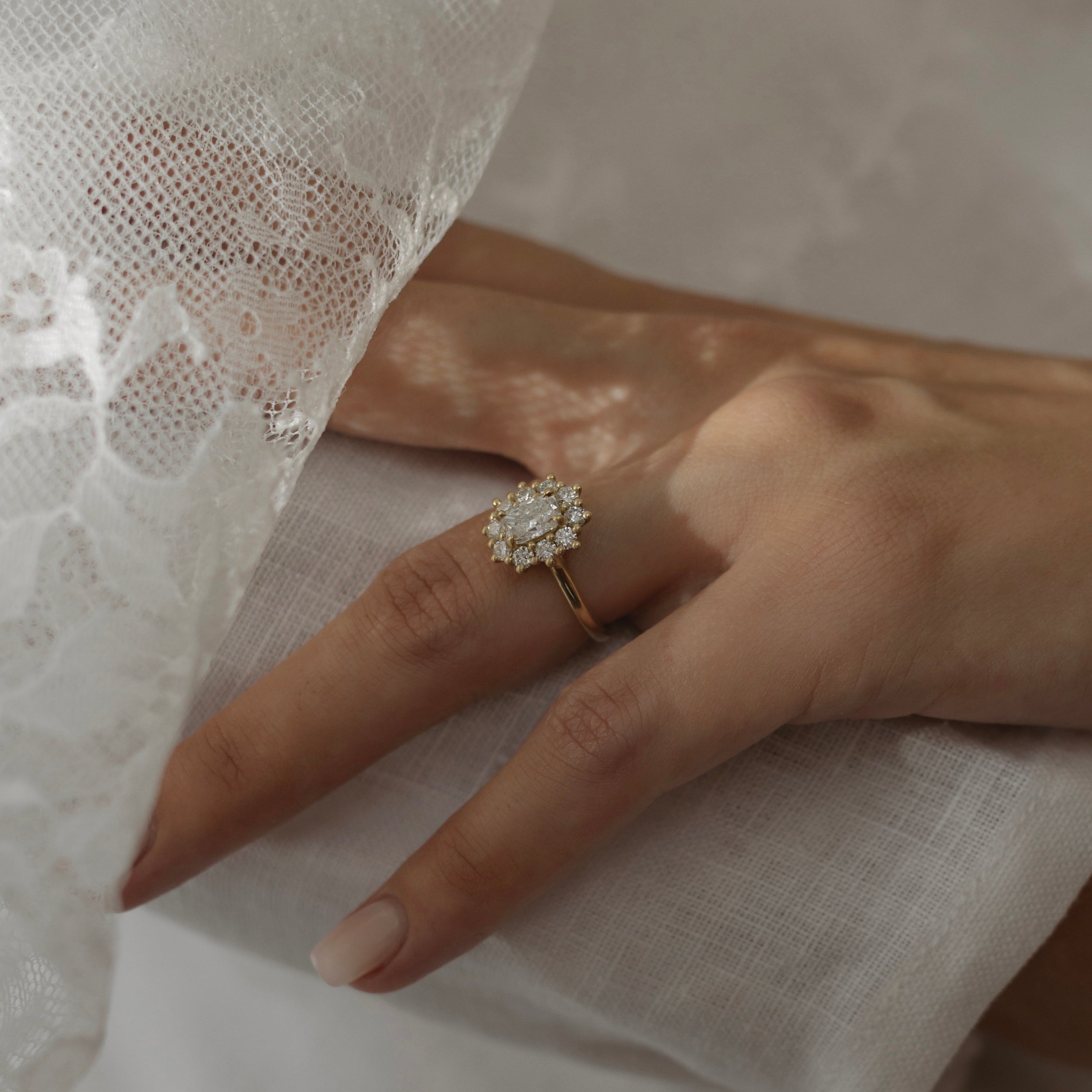 0.50 Carats Elongated Cushion Shape Moissanite Halo Engagement Ring