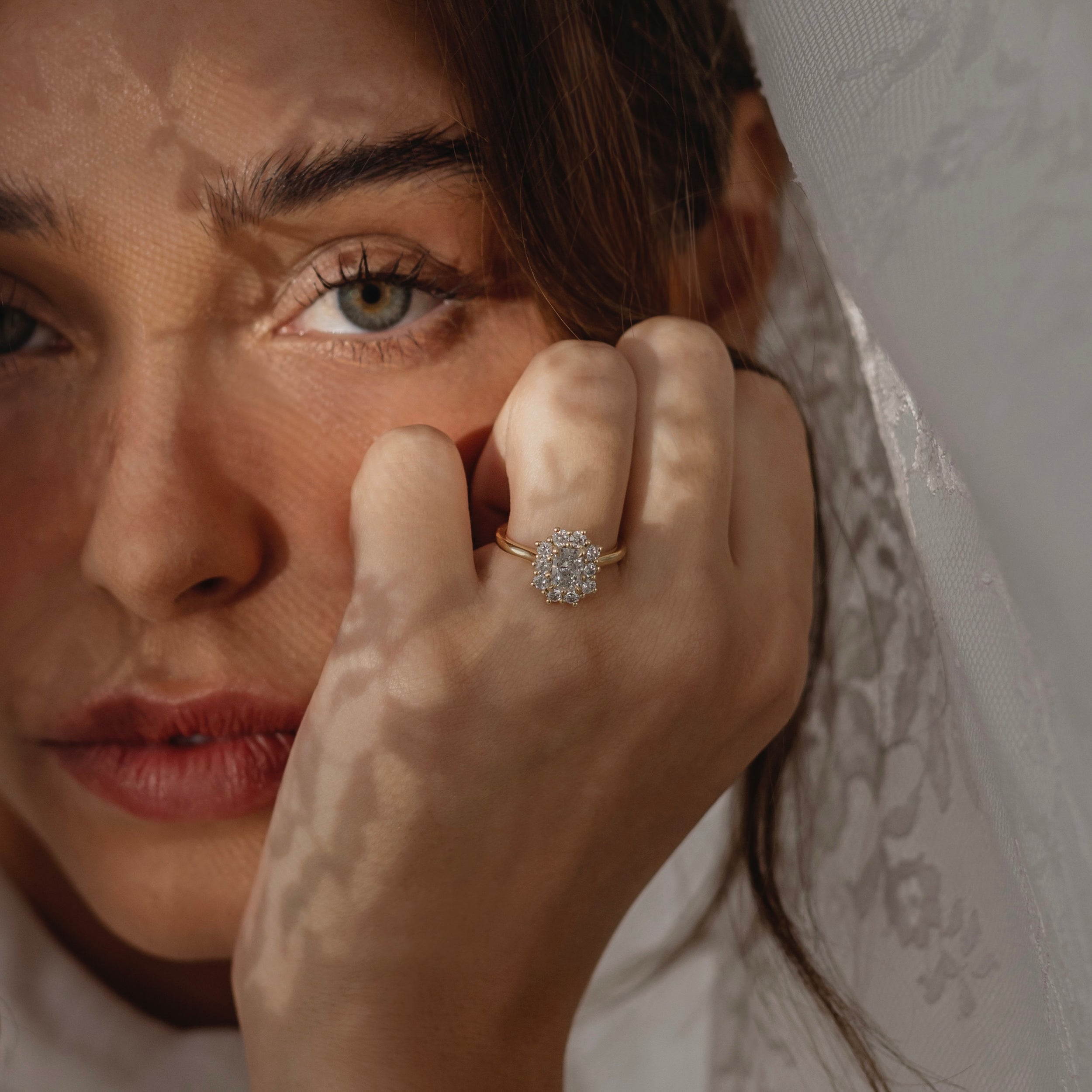 0.60 Carats Radiant Shape Moissanite Halo Engagement Ring