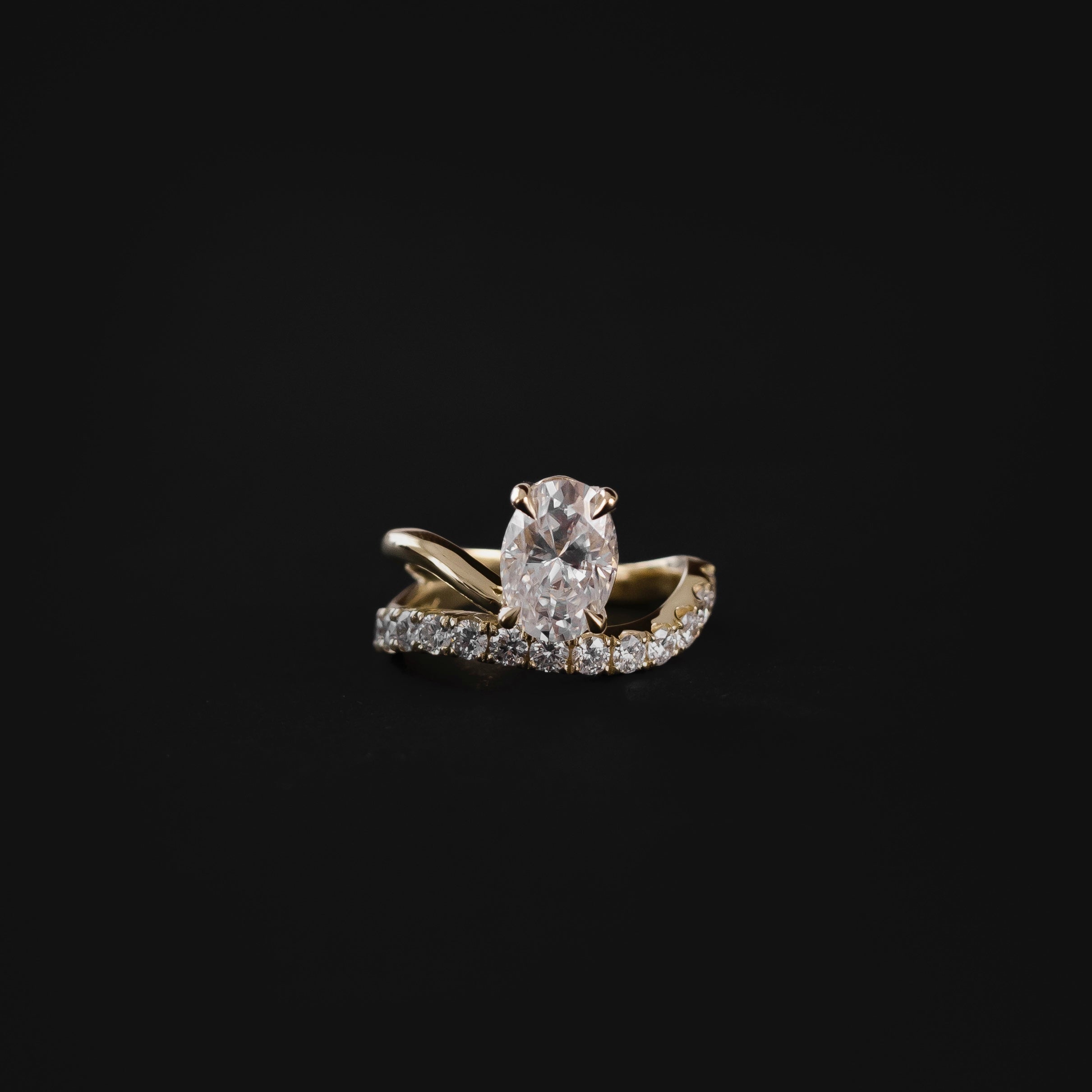 1.50 Carats Floating Oval Shape Moissanite Solitaire with Pave Engagement Ring