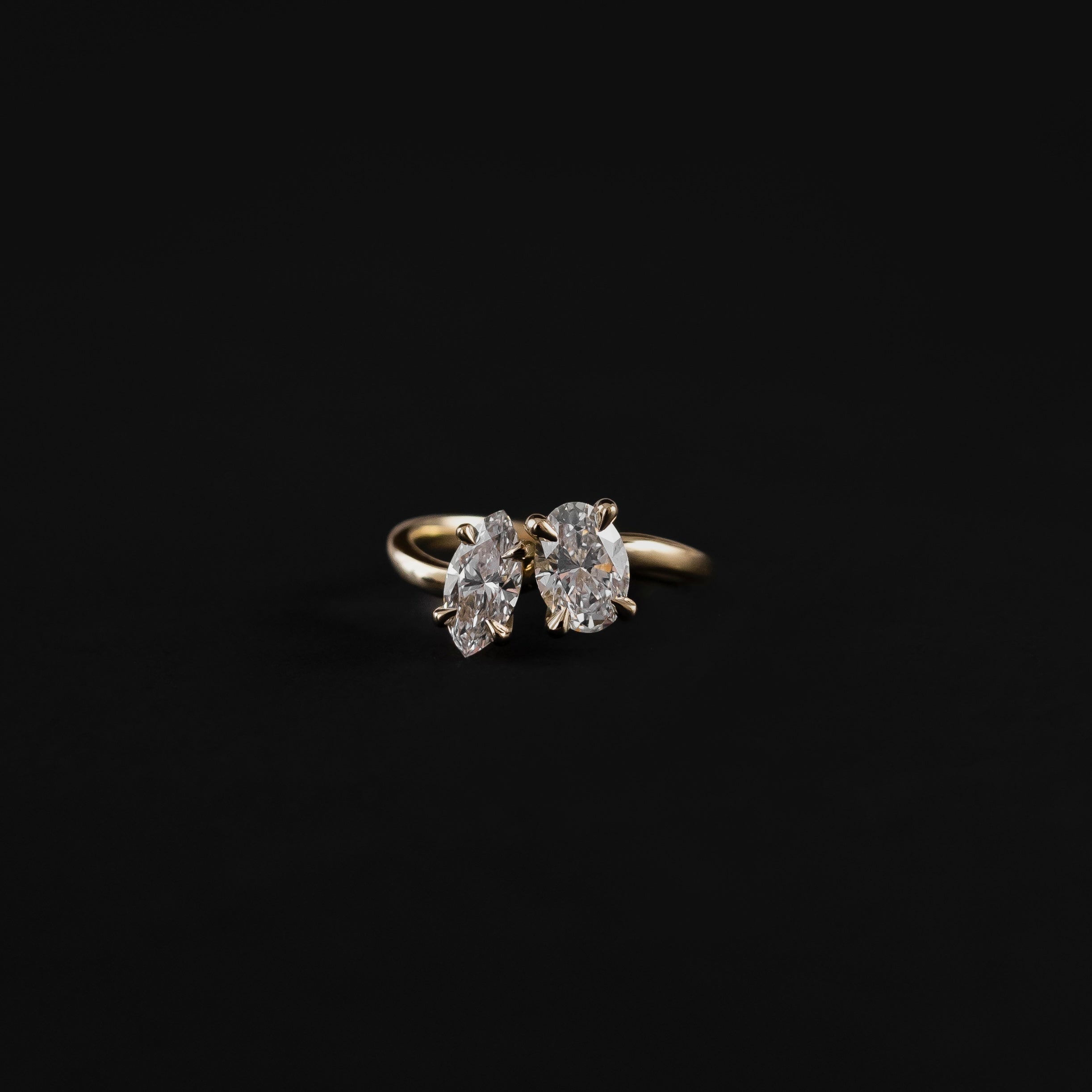 1.35 Carats Oval and Marquise Shape Moissanite Two Stone Engagement Ring