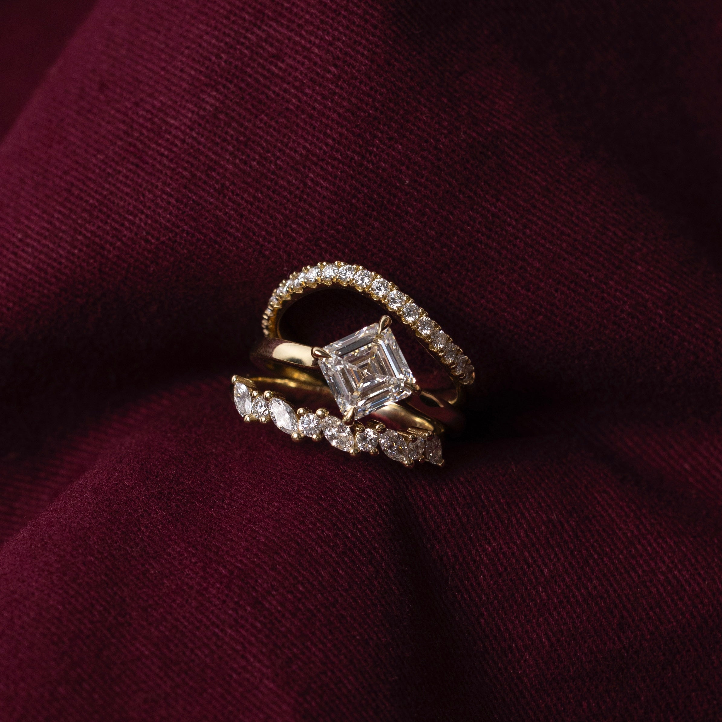 1.50 Carats East-West Asscher Shape Moissanite Solitaire Engagement Ring