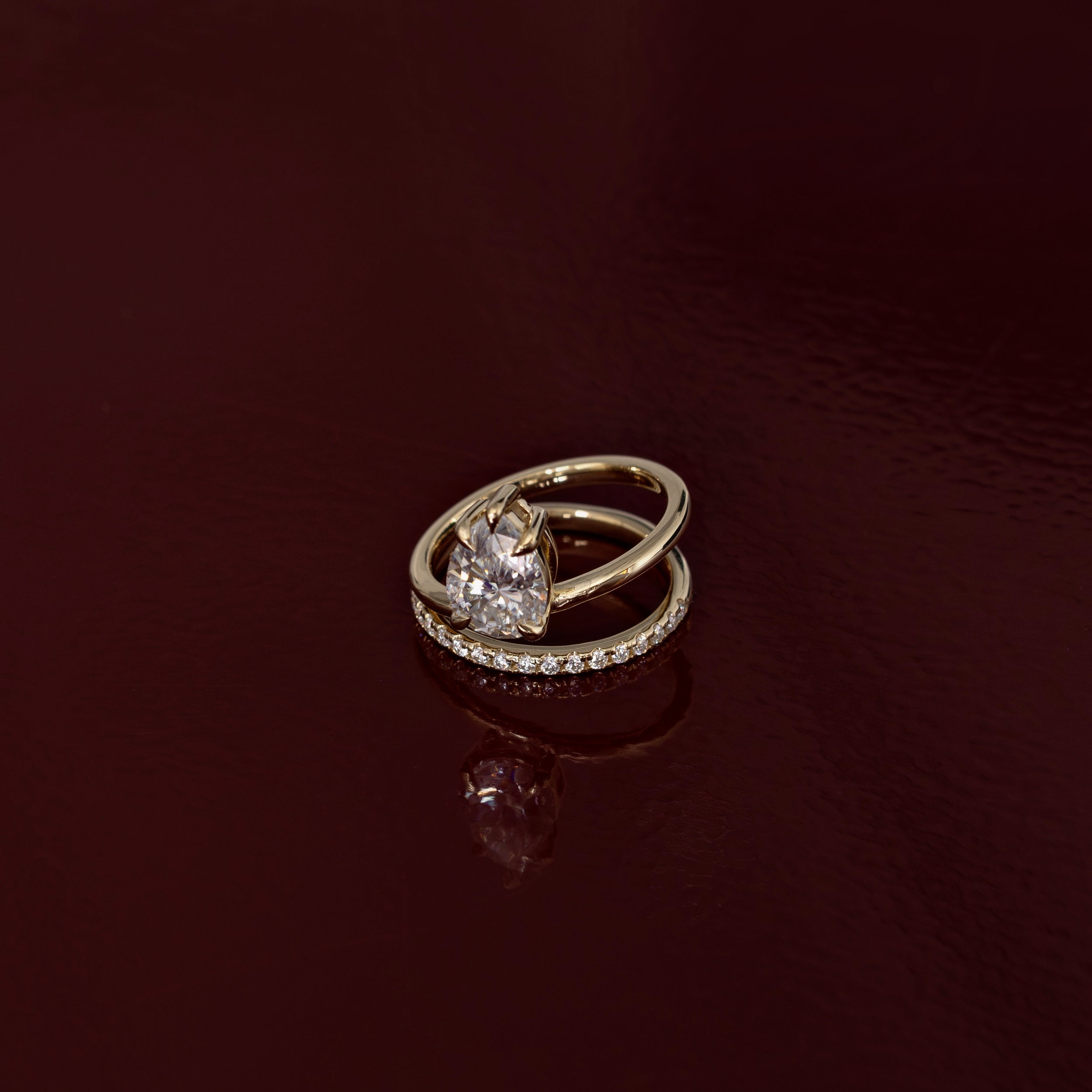 1.50 Carats Pear Shape Moissanite Double Band Engagement Ring