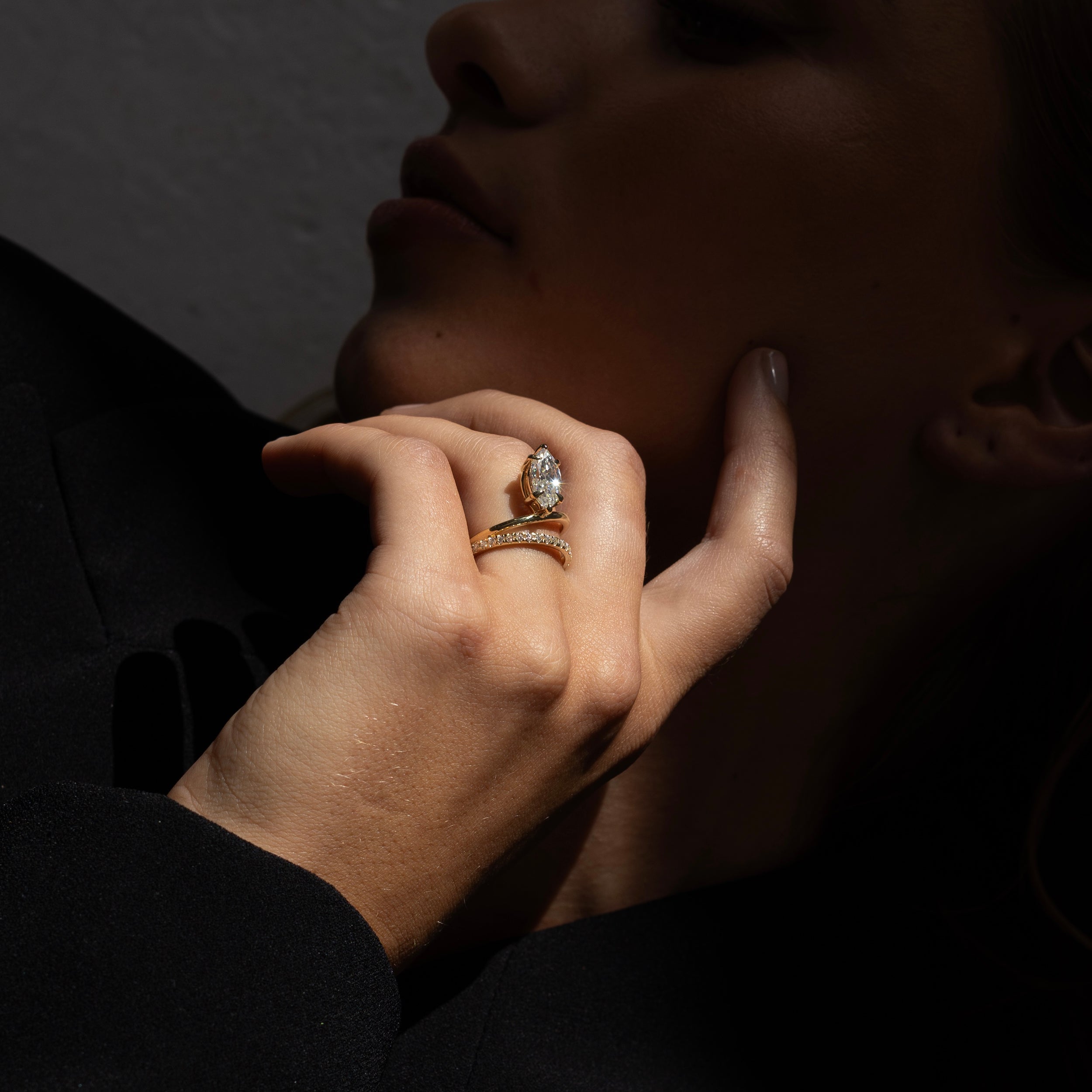 1.30 Carats Marquise Shape Moissanite Double Band Engagement Ring