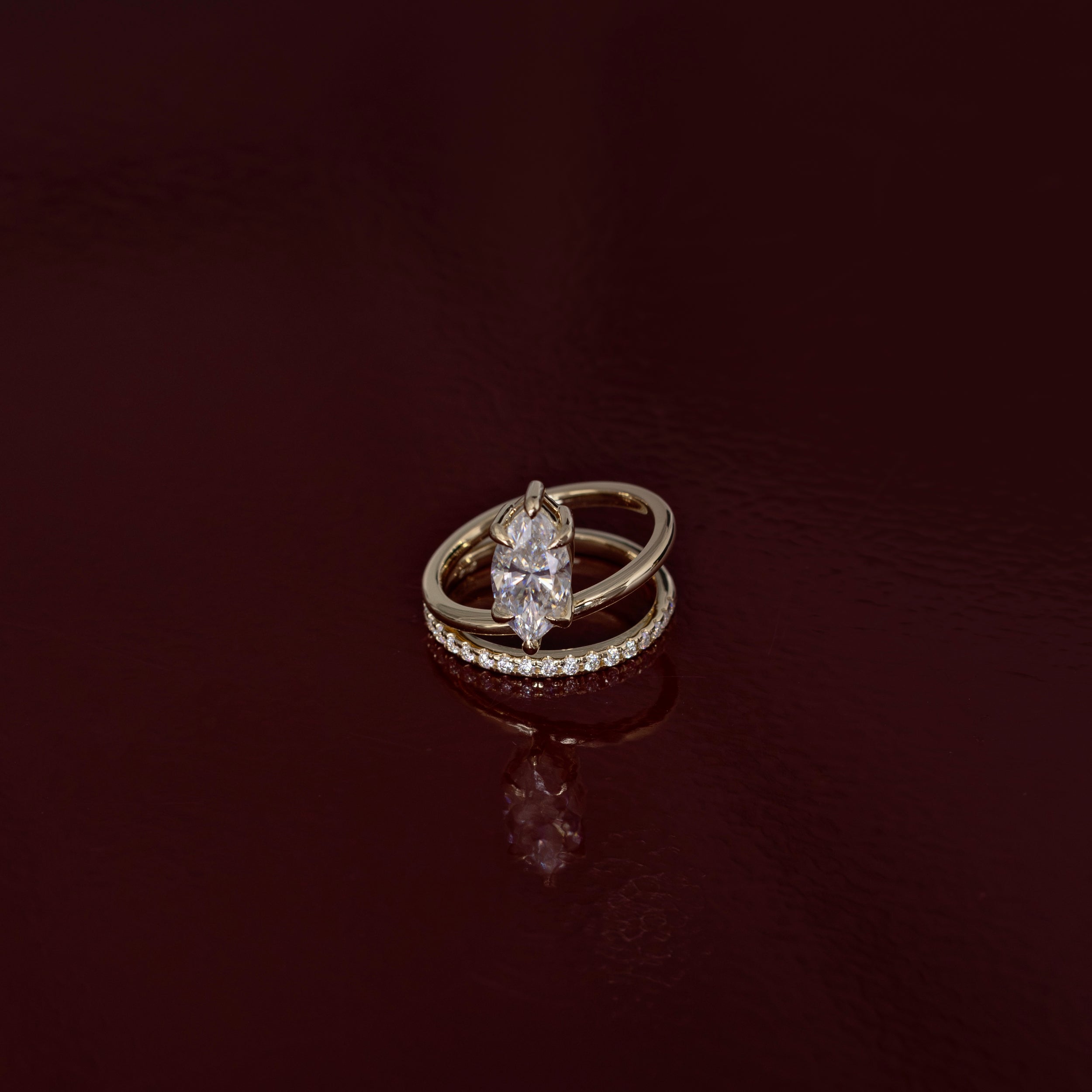 1.30 Carats Marquise Shape Moissanite Double Band Engagement Ring