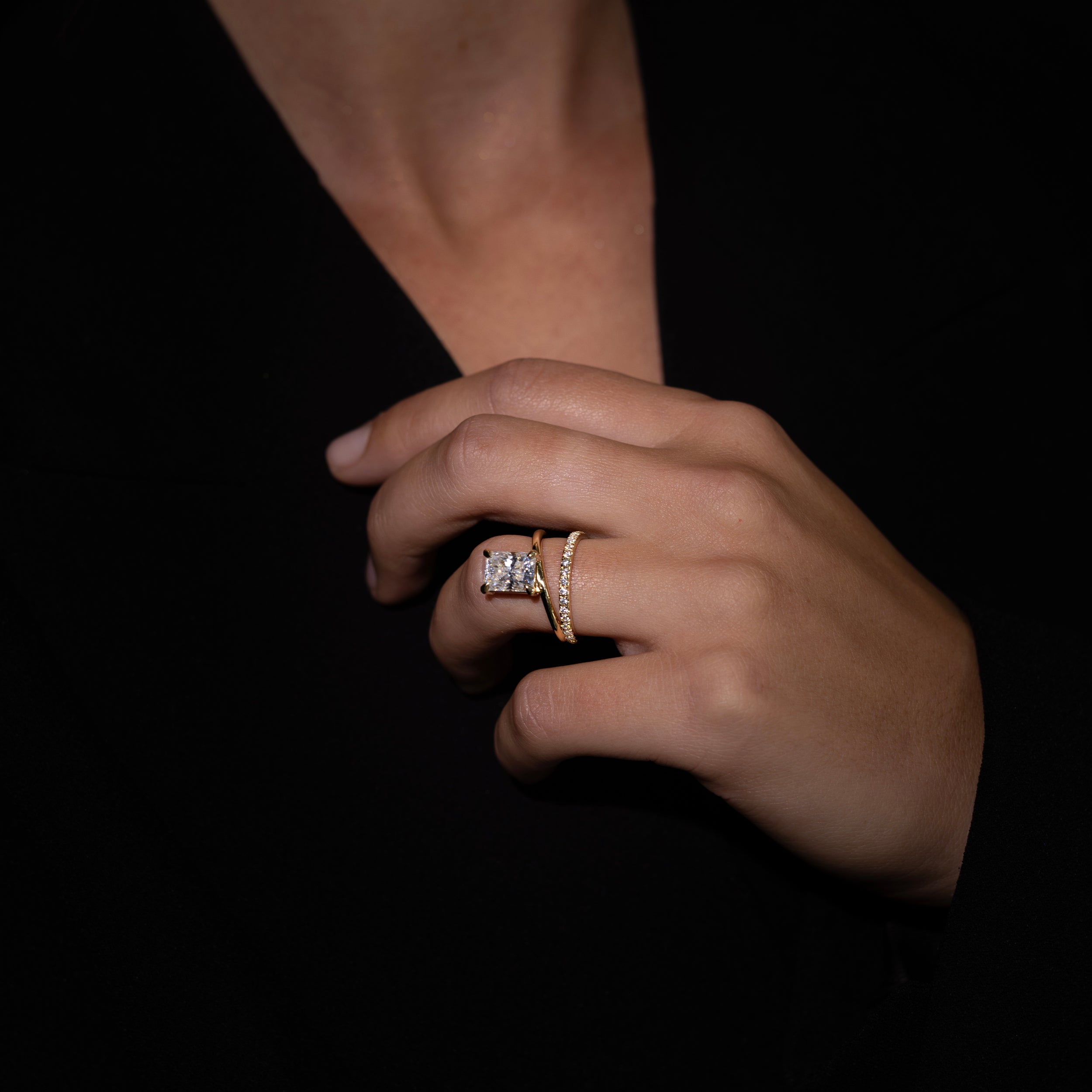 1.10 Carats Radiant Shape Moissanite Double Band Engagement Ring