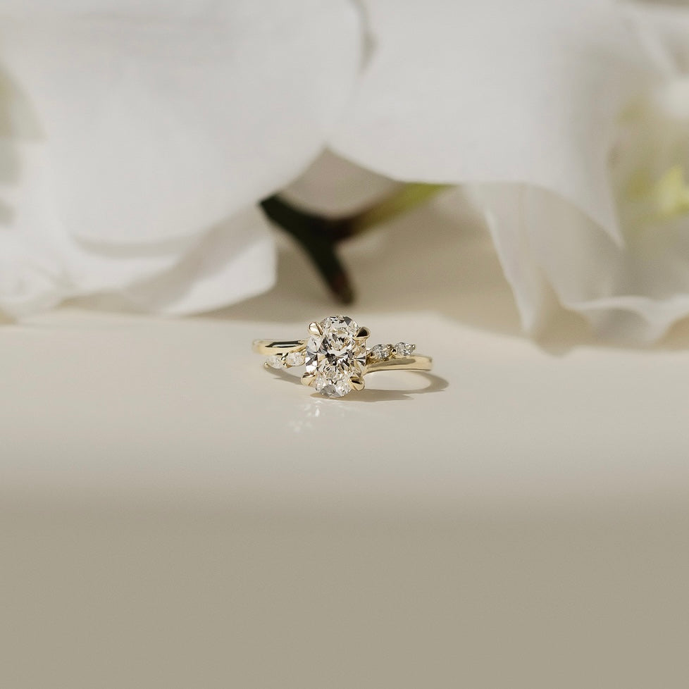 1.30 Carats Oval Shape Moissanite Cluster Engagement Ring
