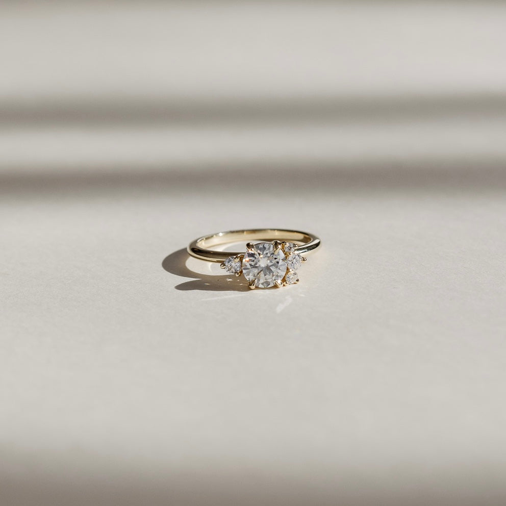 0.70 Carats Round Shape Moissanite Cluster Engagement Ring