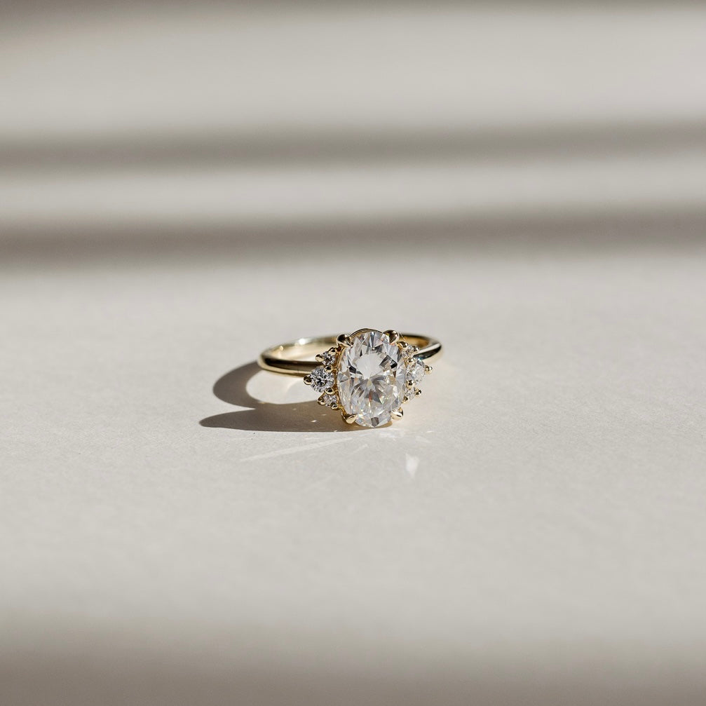 1.50 Carats Oval Shape Cluster Moissanite Engagement Ring