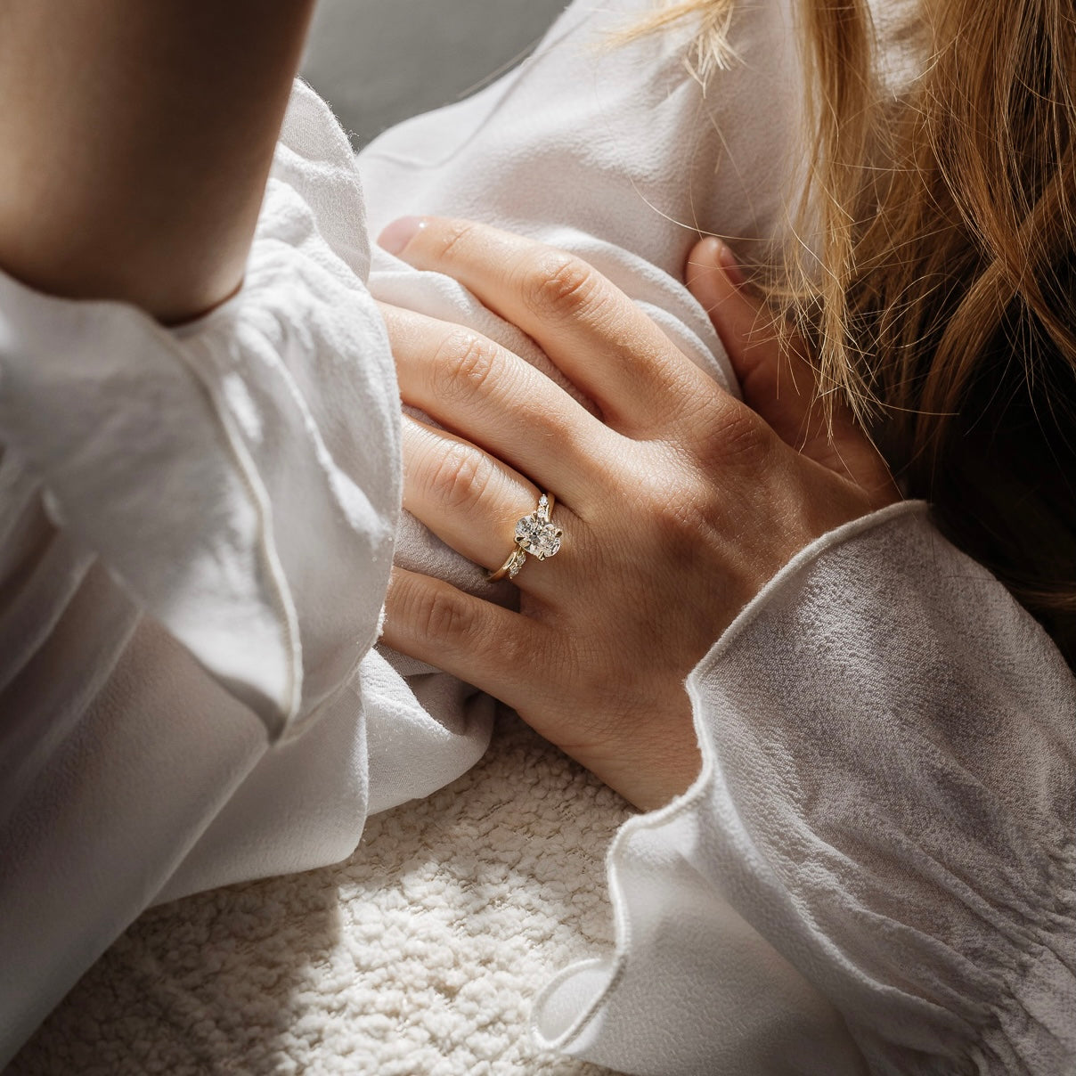 1.30 Carats Oval Shape Moissanite Cluster Engagement Ring