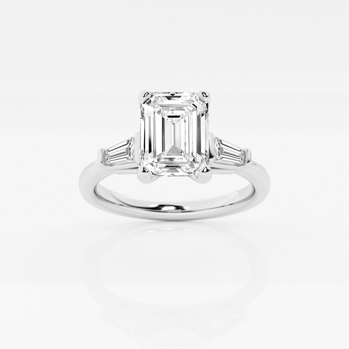 1.50 Carats Lab Grown Diamond Emerald Shape E-VS1 Three Stone Engagement Ring