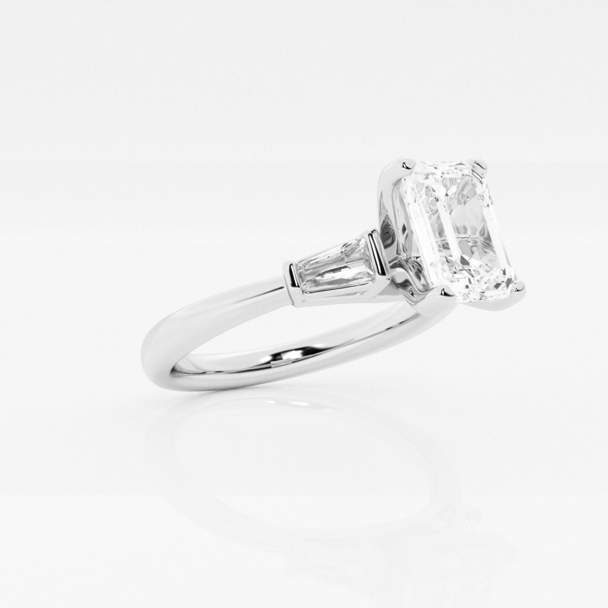 1.50 Carats Lab Grown Diamond Emerald Shape E-VS1 Three Stone Engagement Ring