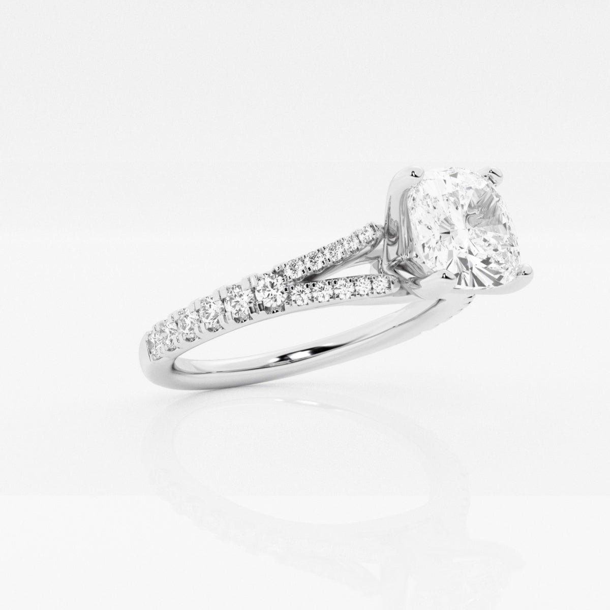 1.50 Carats Lab Grown Diamond Cushion Shape E-VS1 Split Shank Engagement Ring
