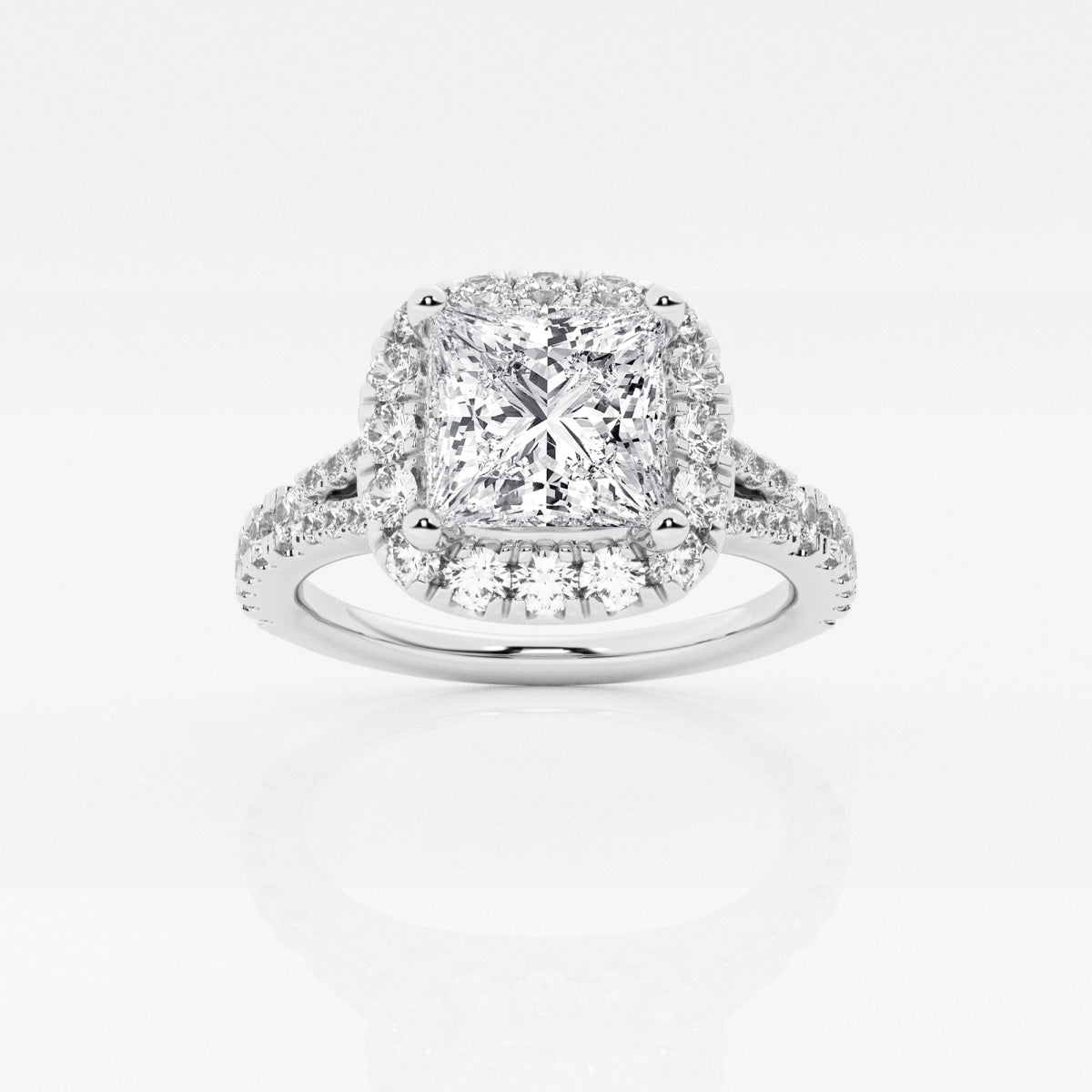 2.0 Carats Lab Grown Diamond Princess Shape E-VS1 Halo & Split Shank StyleEngagement Ring