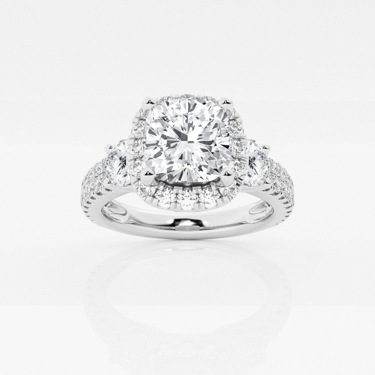 1.0 Carats Lab Grown Diamond Cushion Shape E-VS1 Double Row Side Stones Halo Engagement Ring
