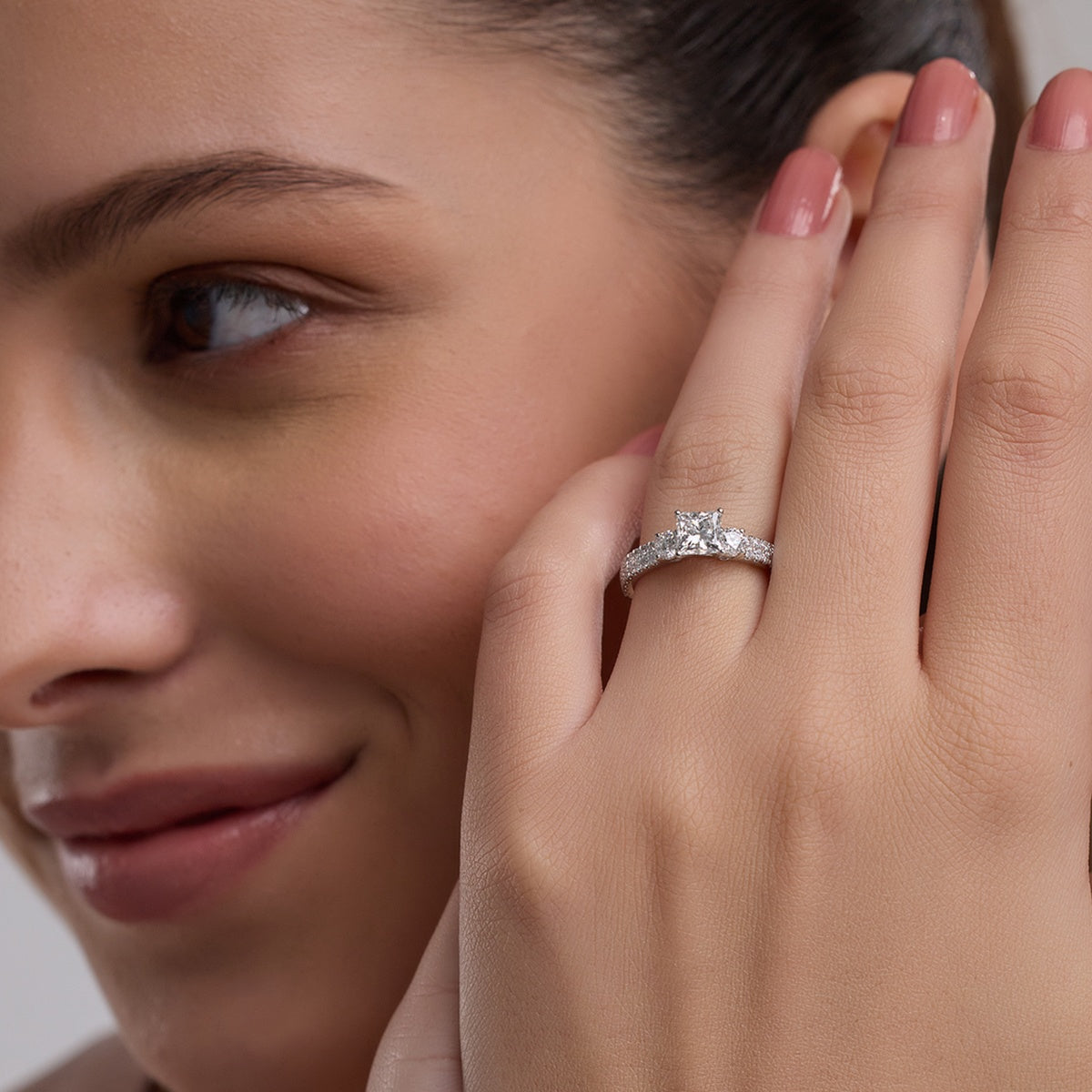 2.0 Carats Lab Grown Diamond Princess Shape E-VS1 Double Row Engagement Ring