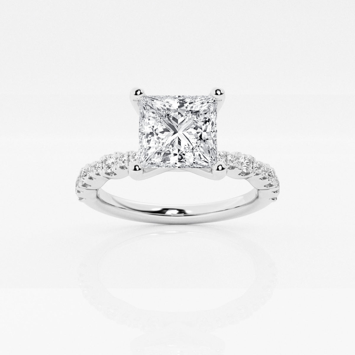 2.20 Carats Lab Grown Diamond Princess Shape E-VS1 Pave Engagement Ring
