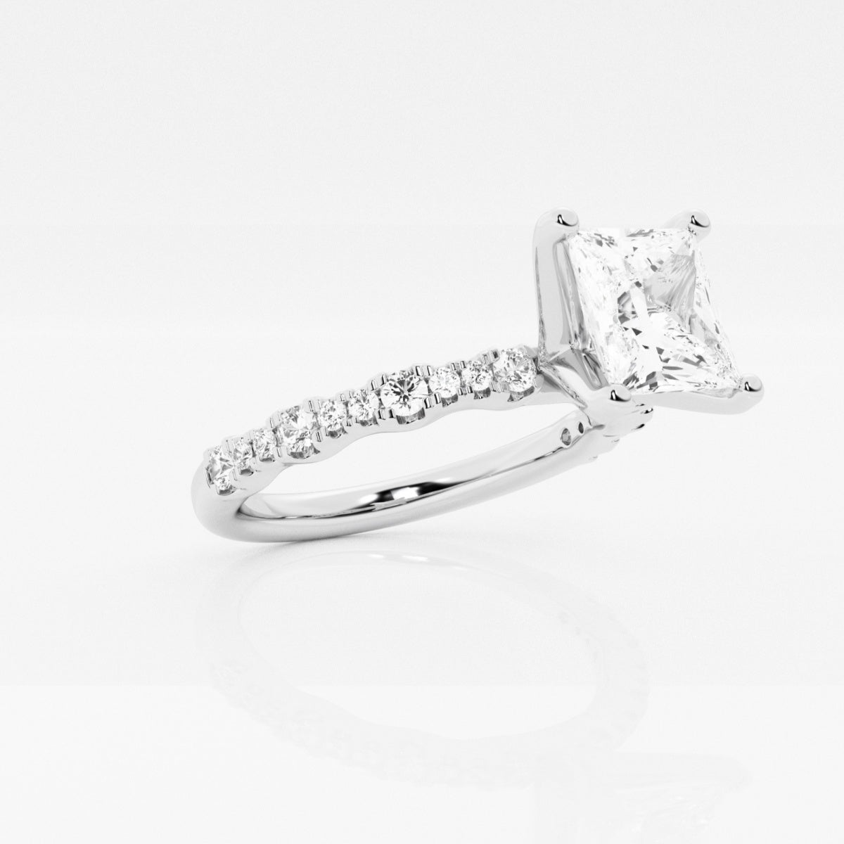2.20 Carats Lab Grown Diamond Princess Shape E-VS1 Pave Engagement Ring