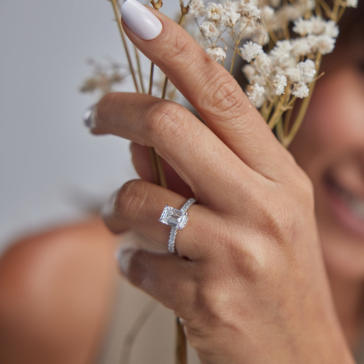 2.0 Carats Lab Grown Diamond Emerald Shape E-VS1 Hidden Halo Engagement Ring