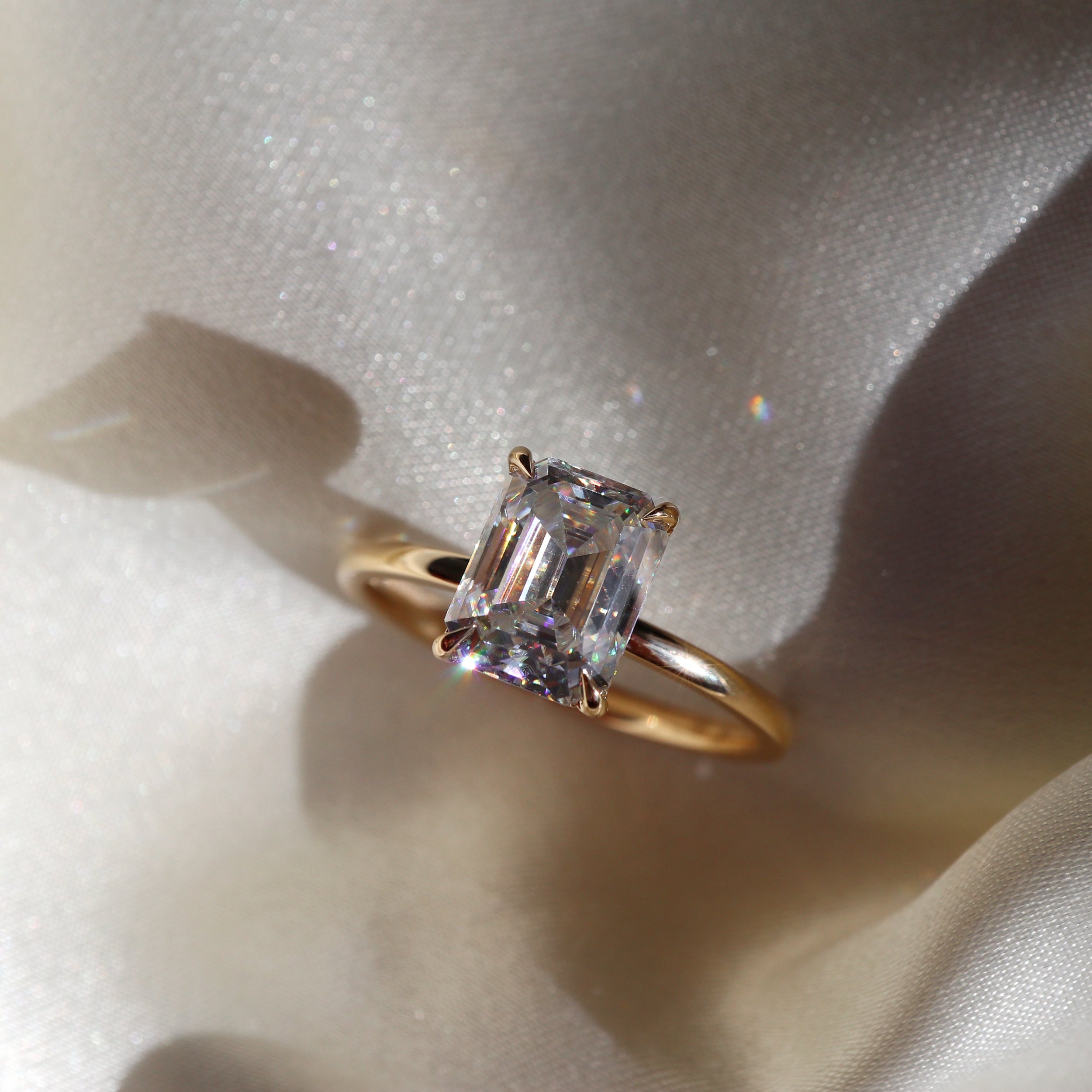 1.6 Carats Emerald Shape Solitaire Moissanite Engagement Ring