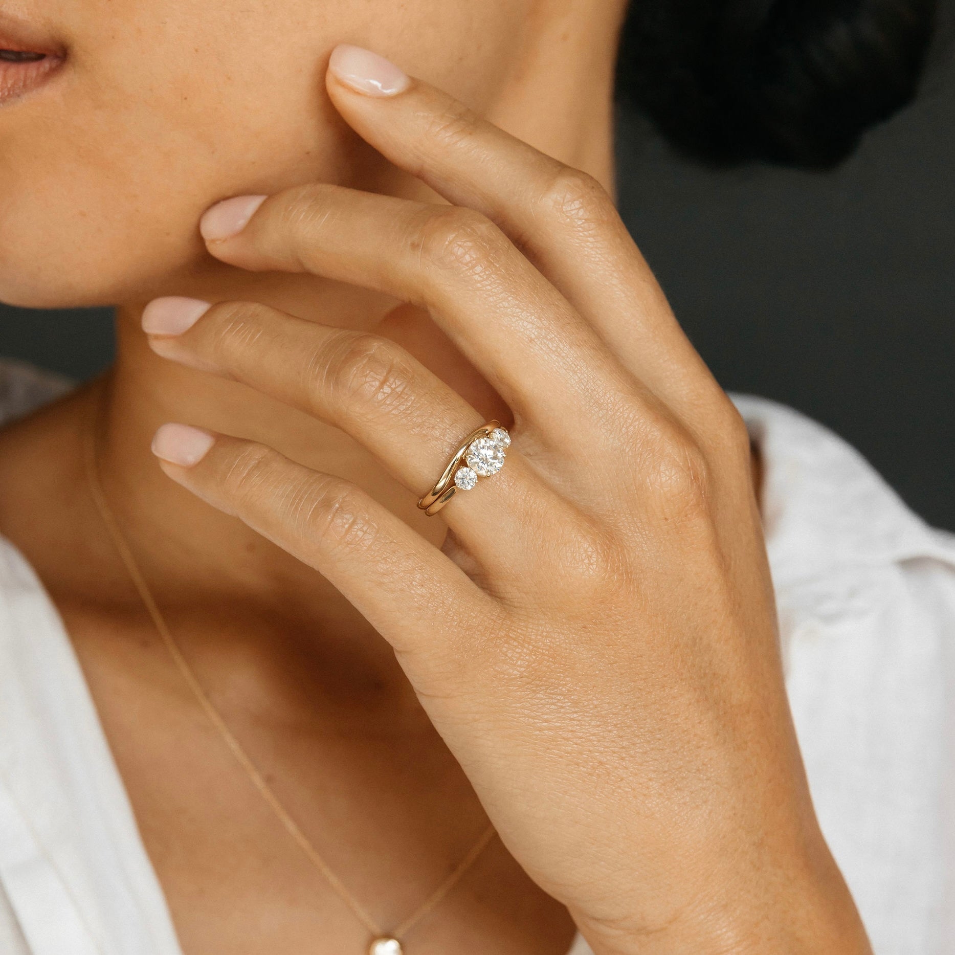 1.20 Carats Round Shape Three Stone Moissanite Engagement Ring
