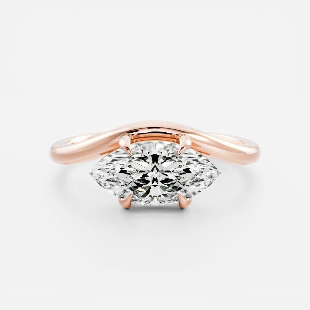 1.20 Carats East-West Marquise Shape Moissanite Curved Solitaire Engagement Ring