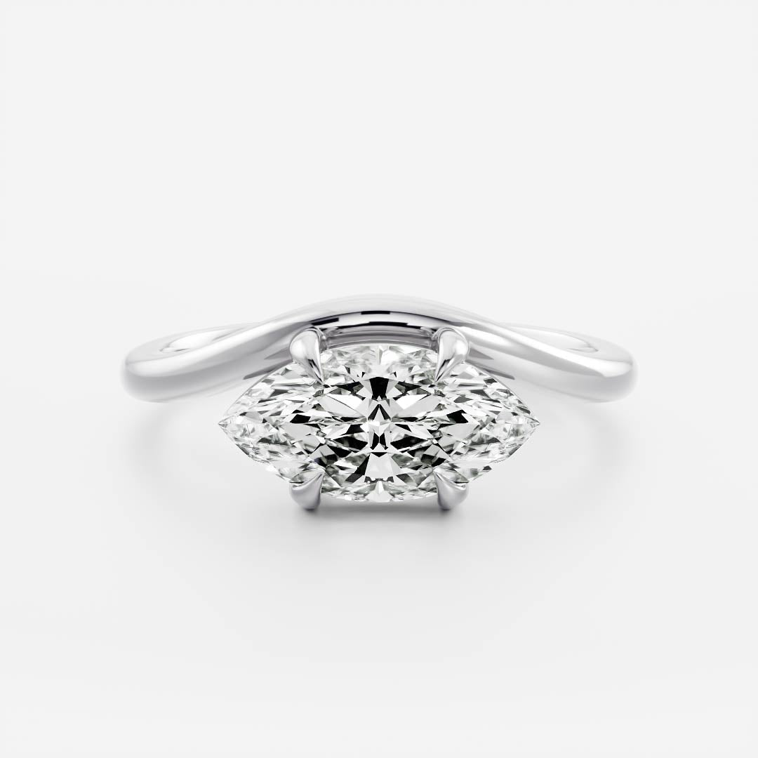 1.20 Carats East-West Marquise Shape Moissanite Curved Solitaire Engagement Ring