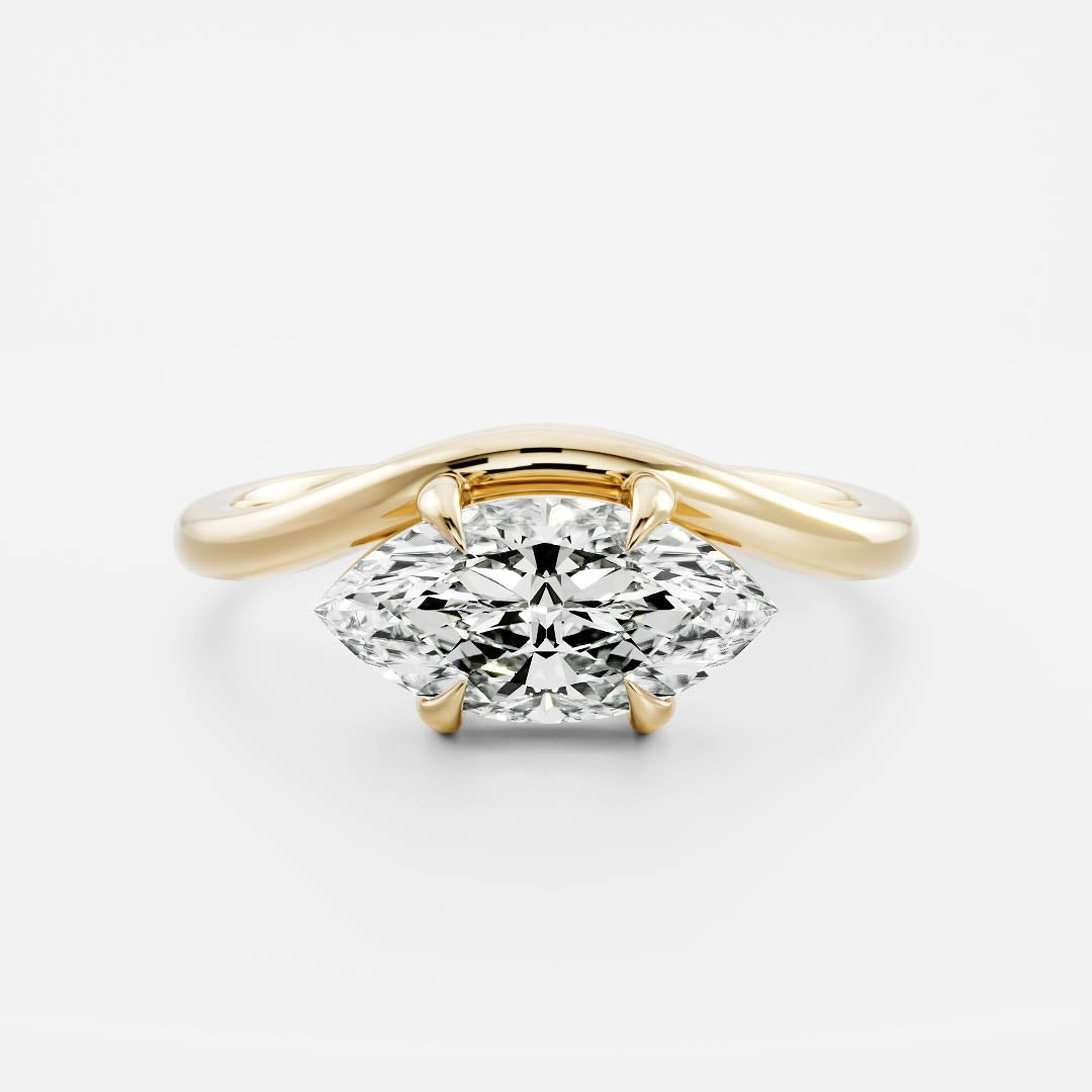 1.20 Carats East-West Marquise Shape Moissanite Curved Solitaire Engagement Ring