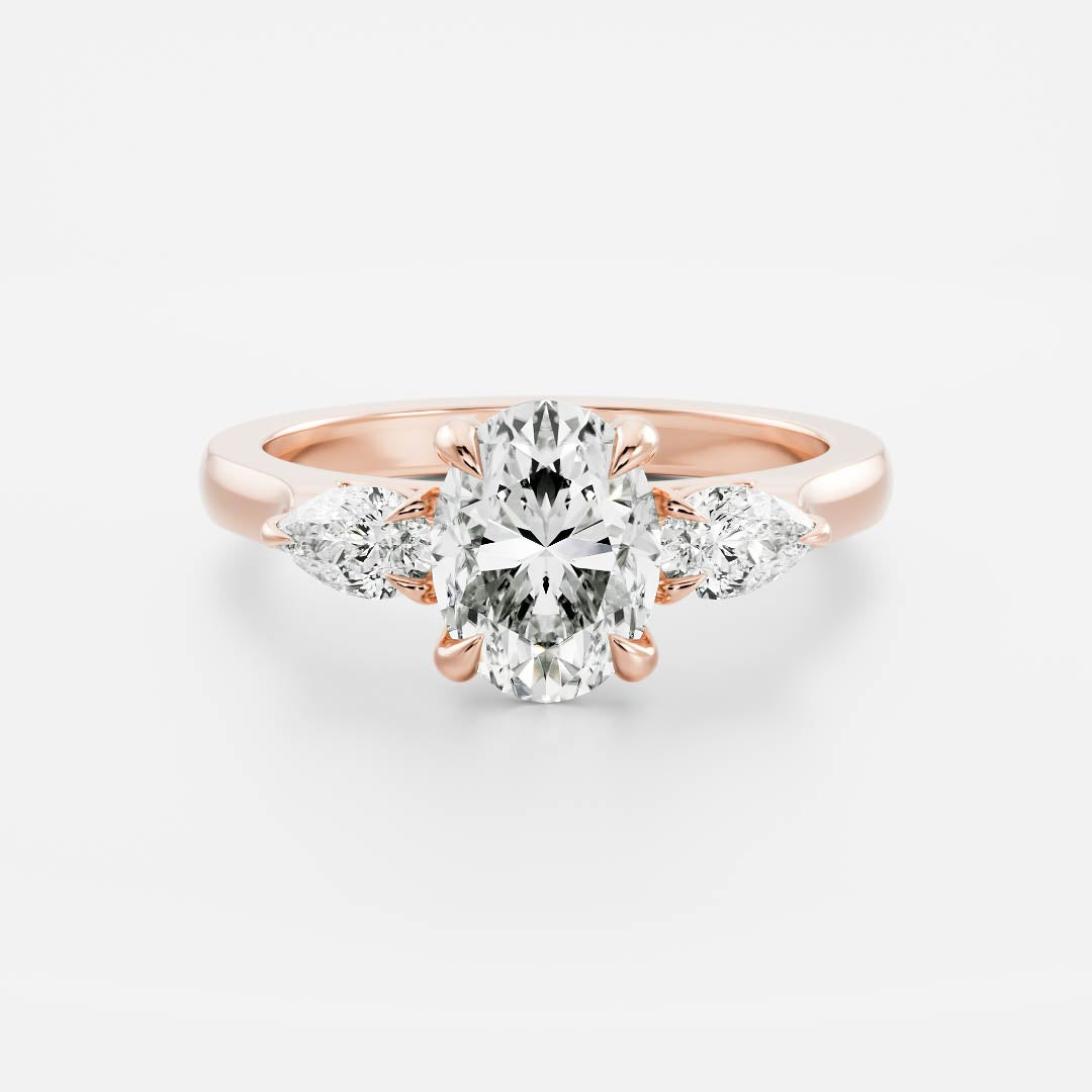 1.0 Carats Oval Shape Three Stone Moissanite Engagement Ring