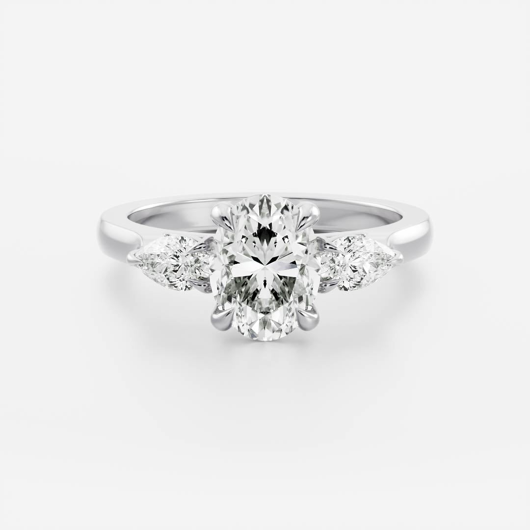1.0 Carats Oval Shape Three Stone Moissanite Engagement Ring