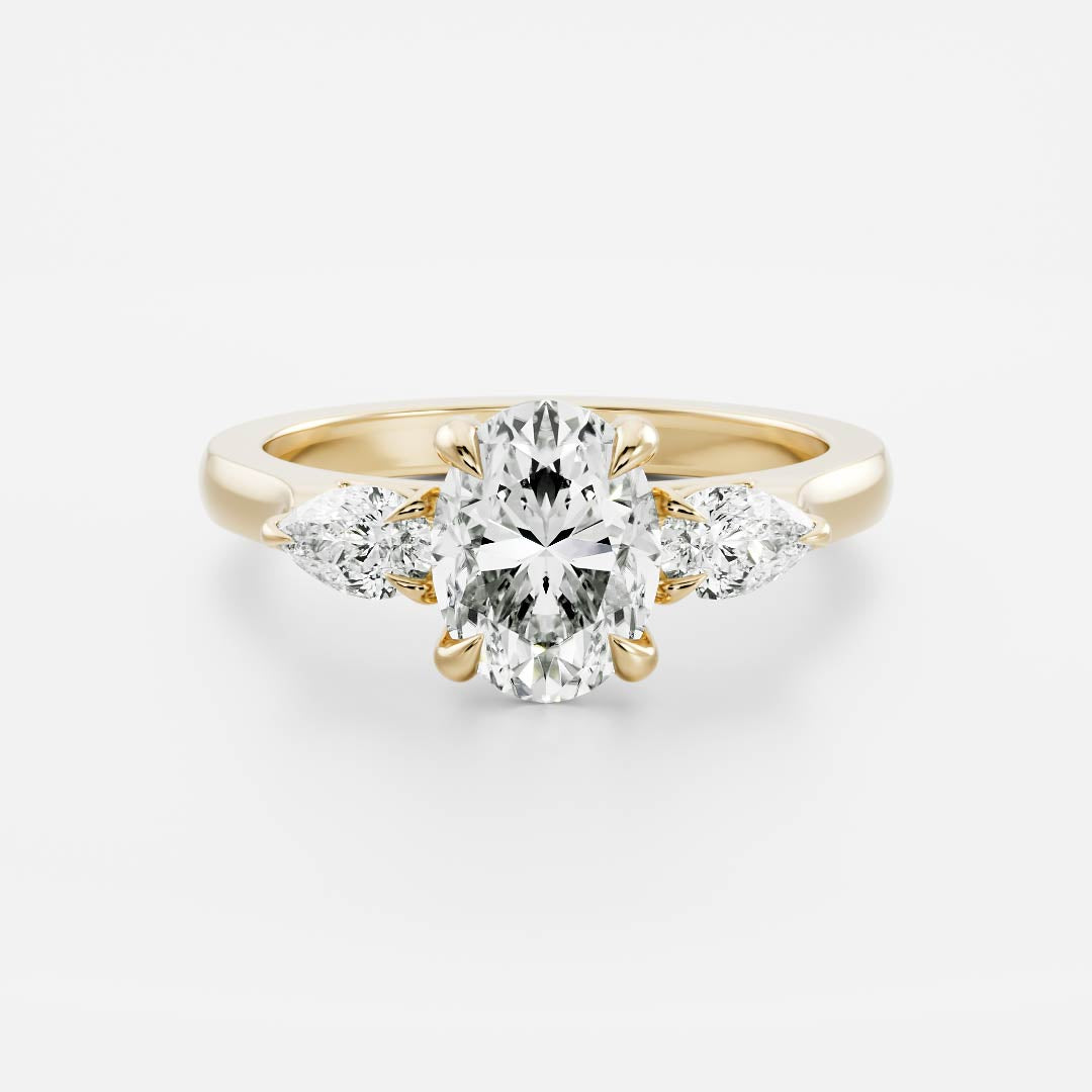1.0 Carats Oval Shape Three Stone Moissanite Engagement Ring