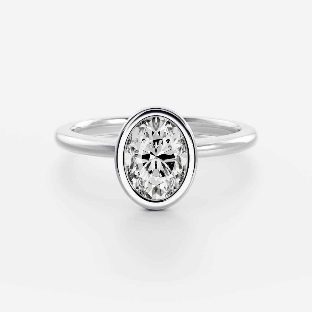 0.80 Carats Oval Shape Moissanite Bezel Solitaire Engagement Ring
