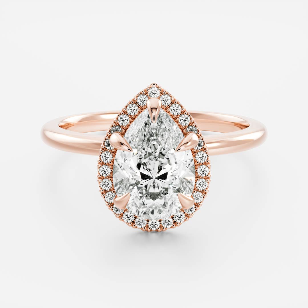 1.50 Carats Pear Shape Halo Moissanite Engagement Ring