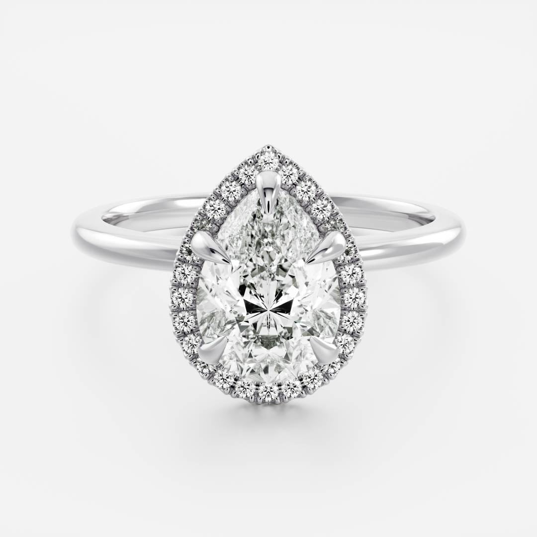 1.50 Carats Pear Shape Halo Moissanite Engagement Ring