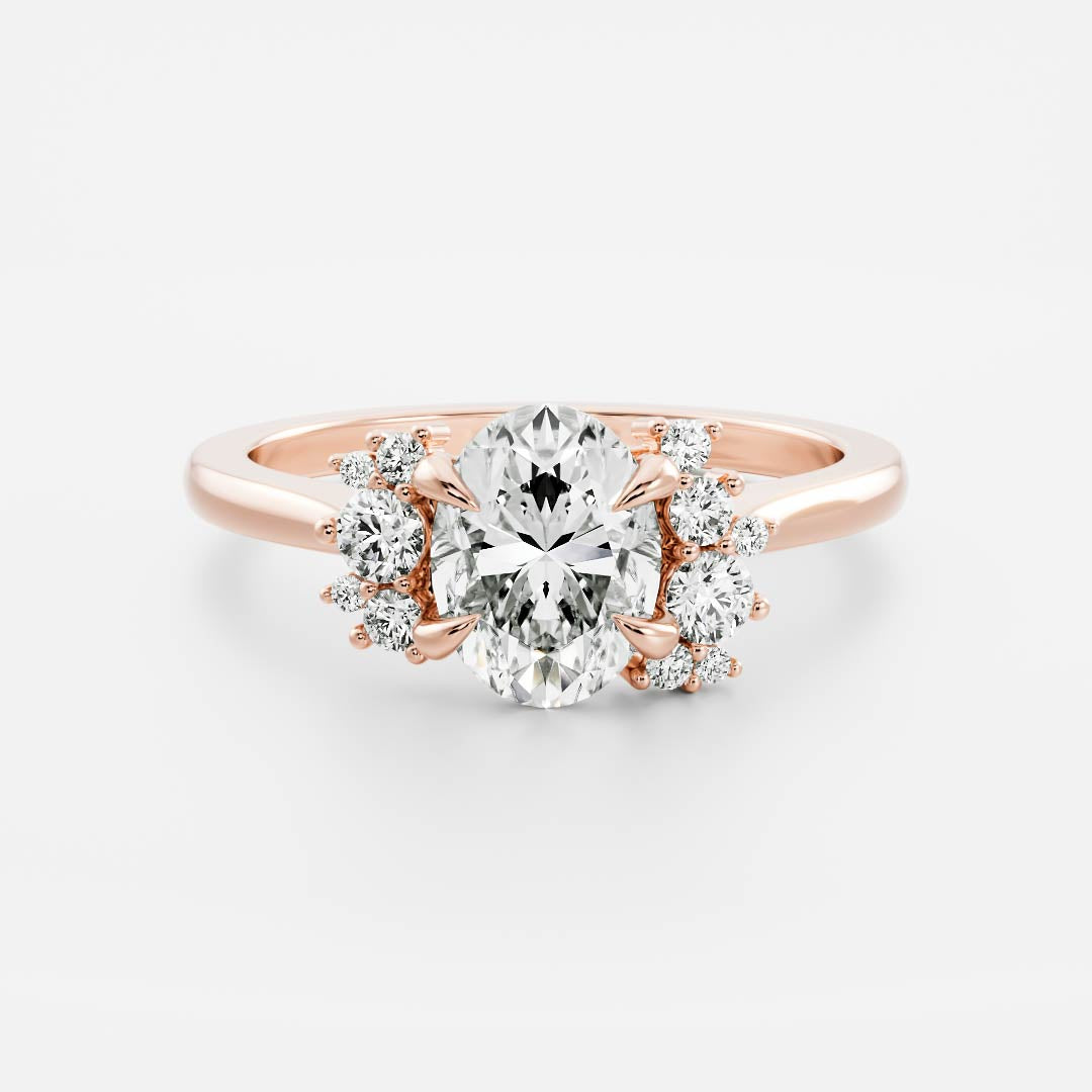 1.0 Carats Oval Shape Cluster Moissanite Engagement Ring