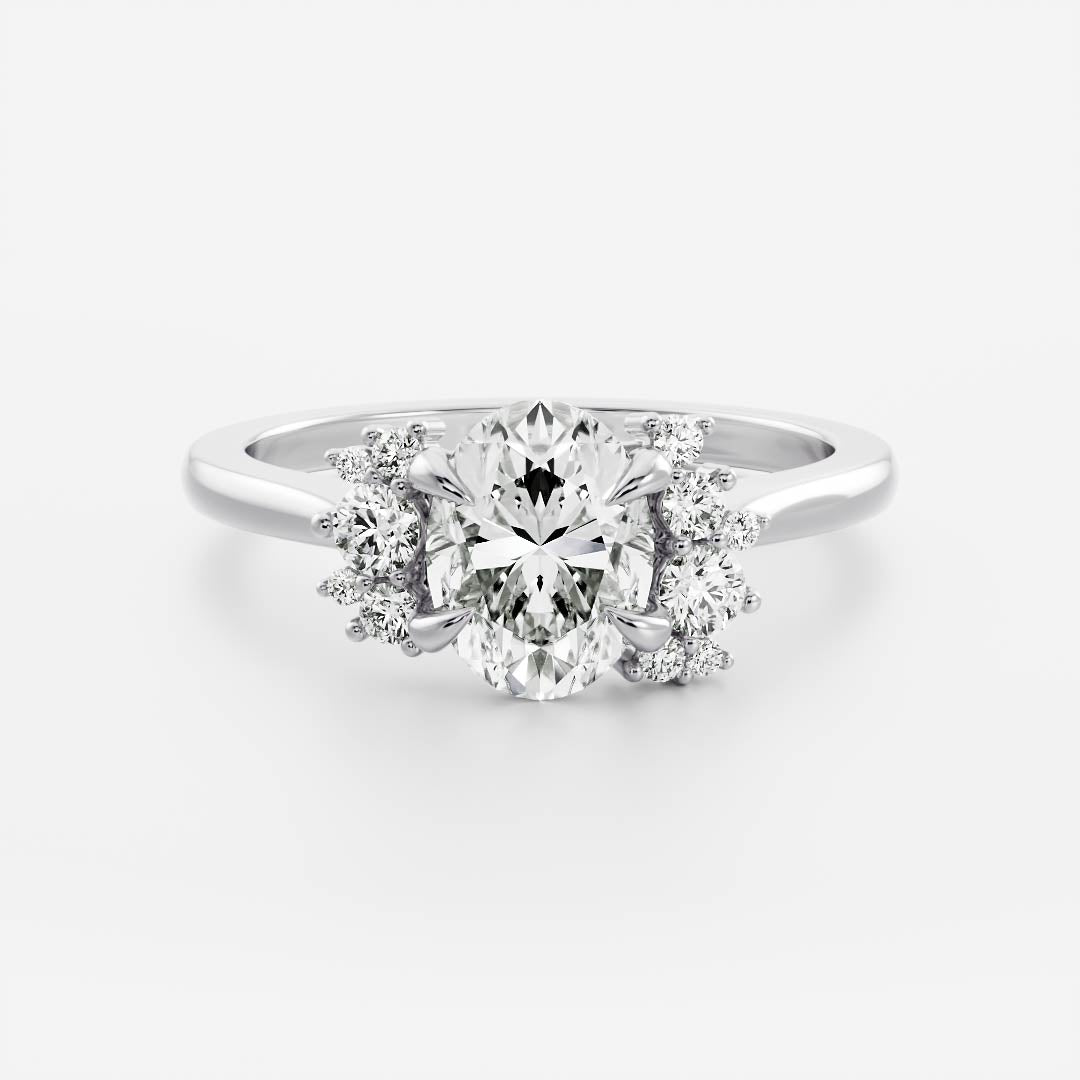 1.0 Carats Oval Shape Cluster Moissanite Engagement Ring