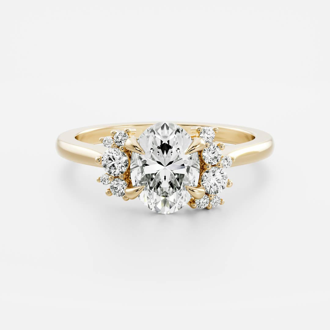 1.0 Carats Oval Shape Cluster Moissanite Engagement Ring