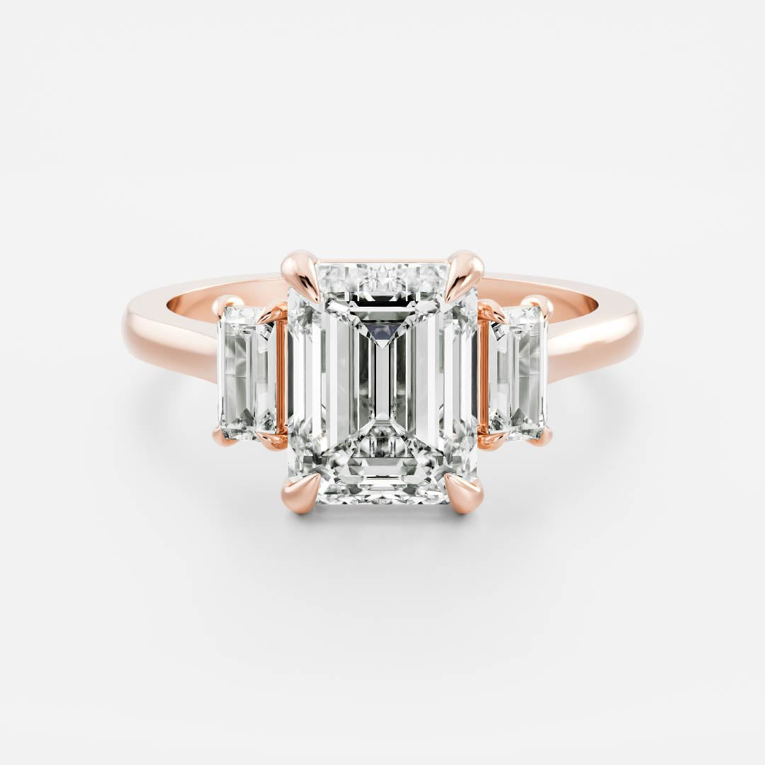 1.50 Carats Emerald Shape Three Stone Moissanite Engagement Ring